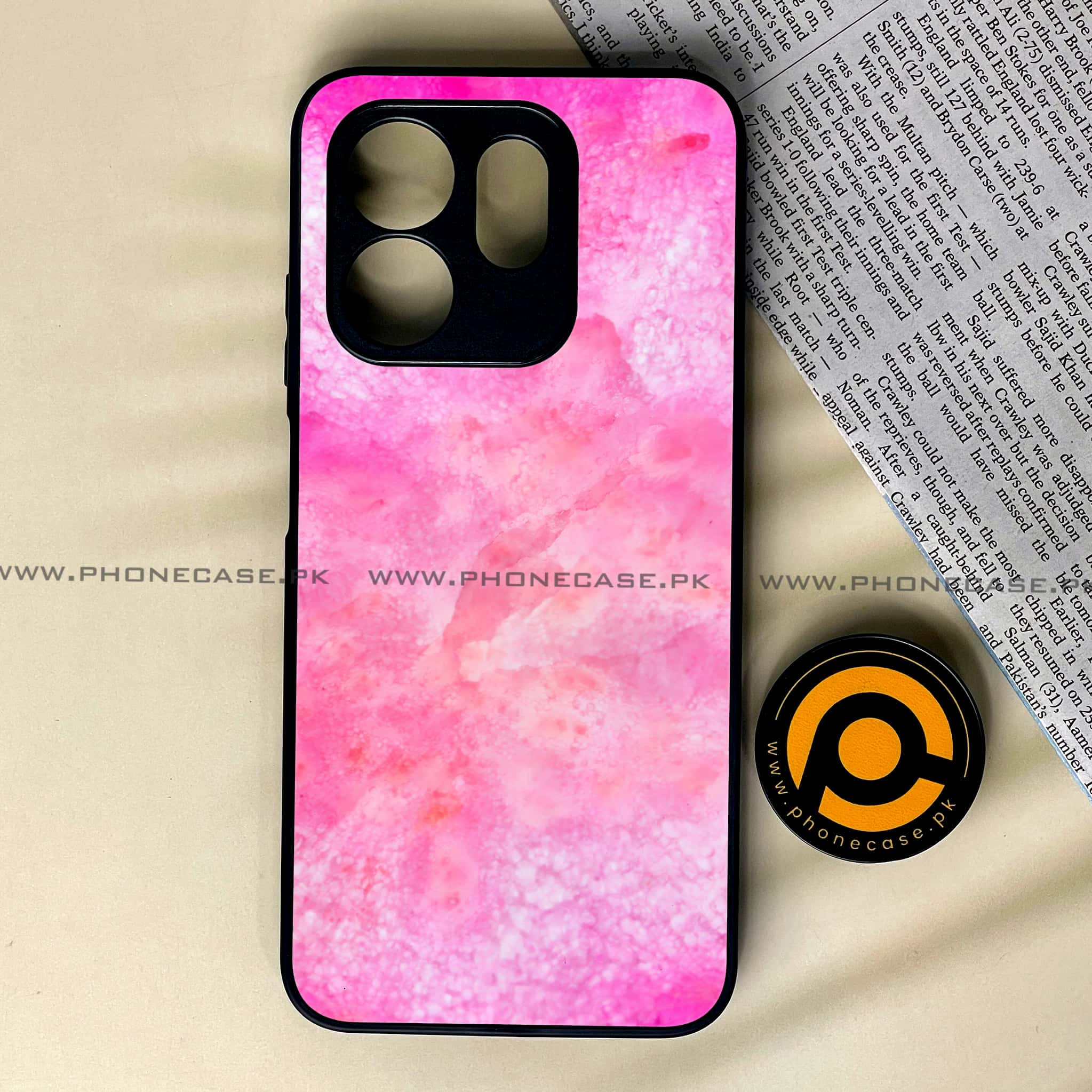 Infinix Hot 50i - Pink Marble 2.0 Series - Premium Printed Glass soft Bumper shock Proof Case