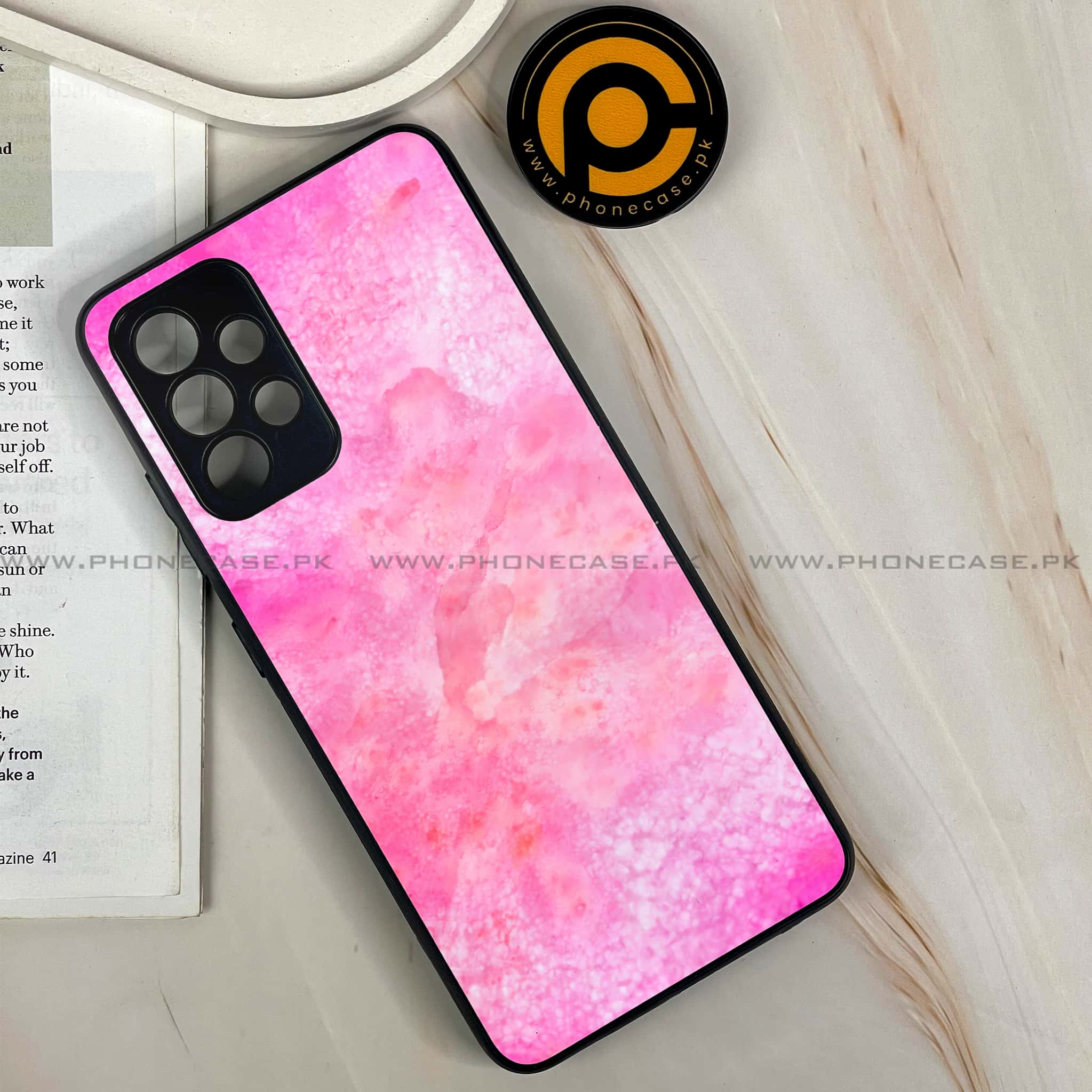 Galaxy A32 - Pink Marble 2.0 Series - Premium Printed Glass soft Bumper shock Proof Case