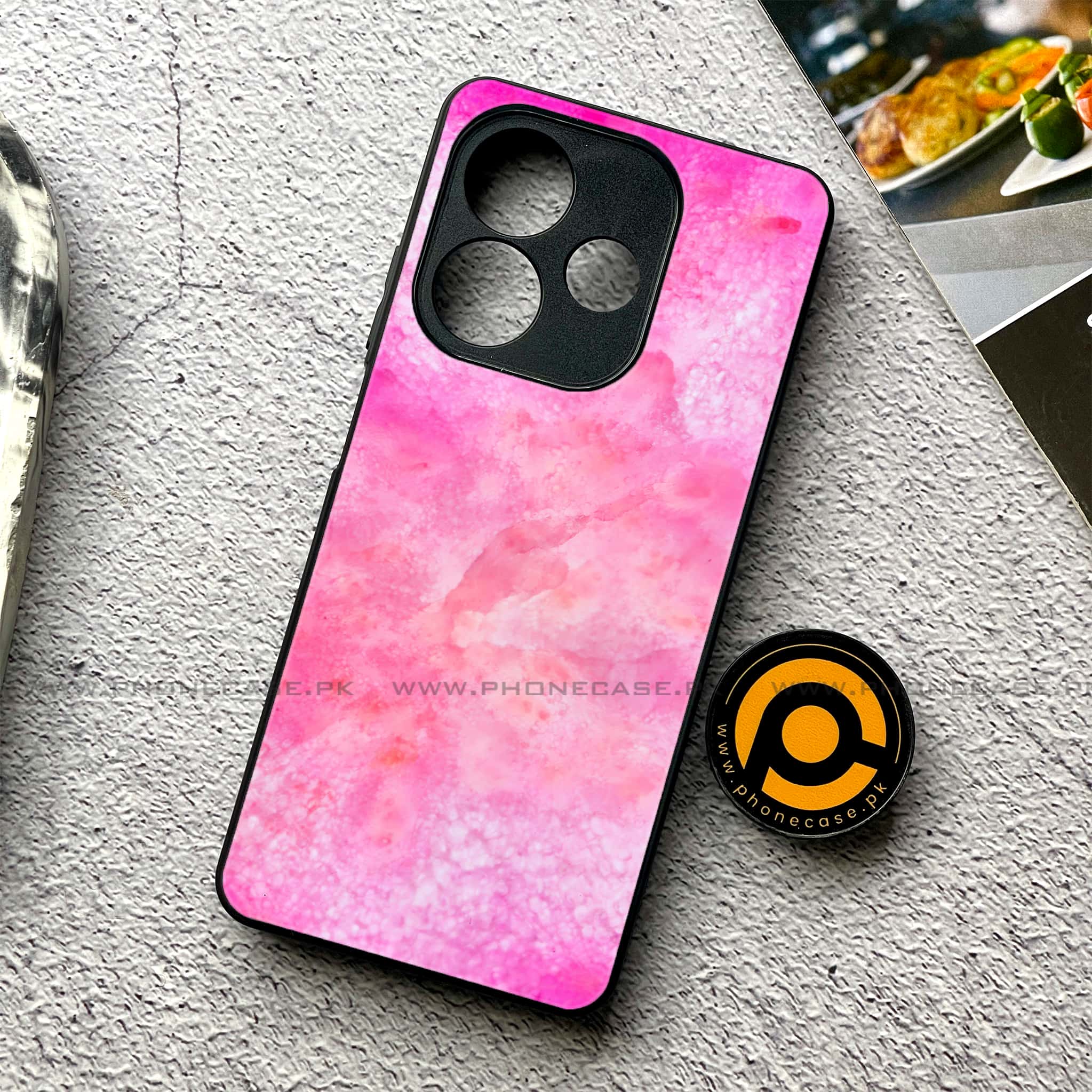 Oppo A5 Pro - Pink Marble 2.0 Series - Premium Metal Printed soft Bumper shock Proof Case