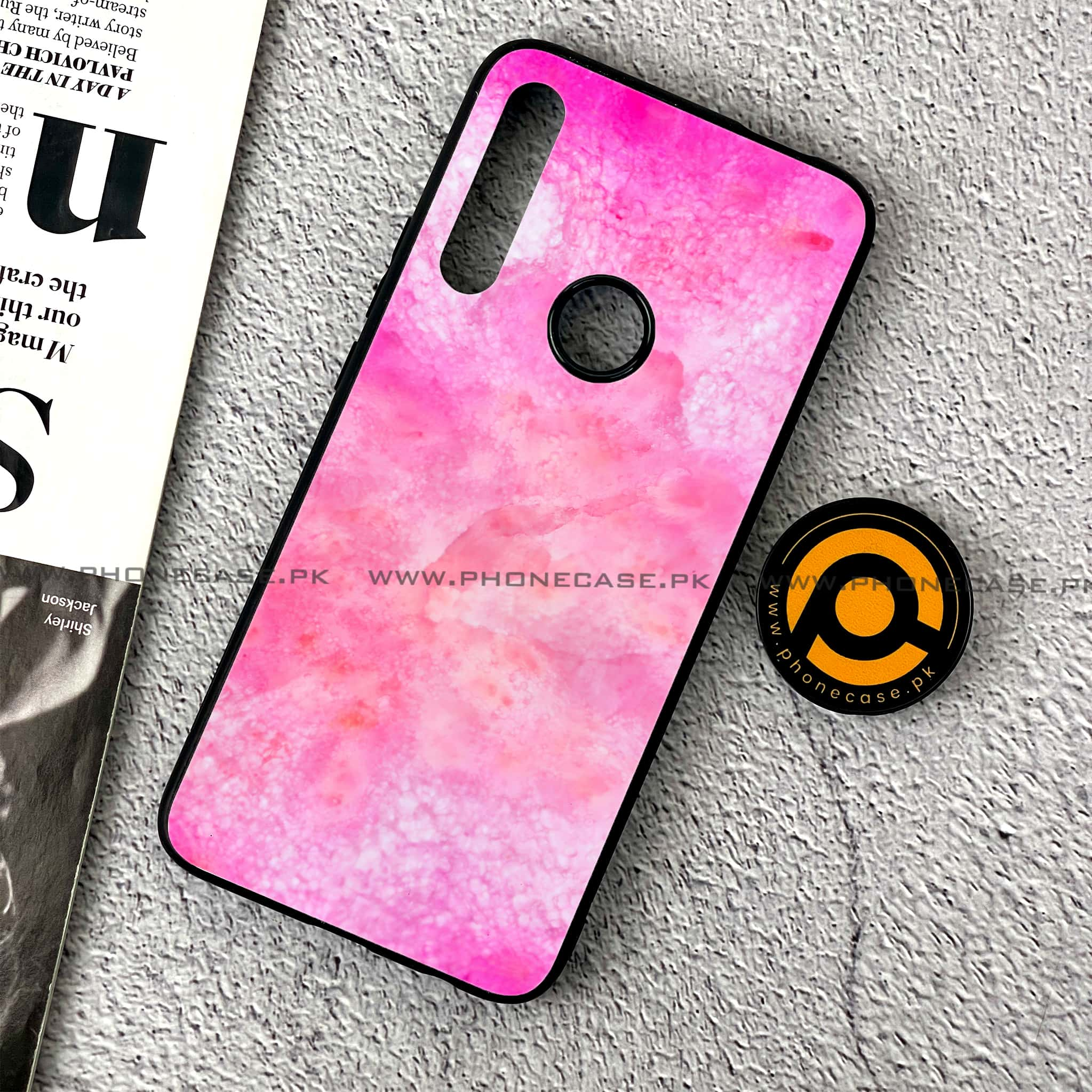 Huawei Y9 Prime (2019) - Pink Marble 2.0 Series - Premium Printed Glass soft Bumper shock Proof Case