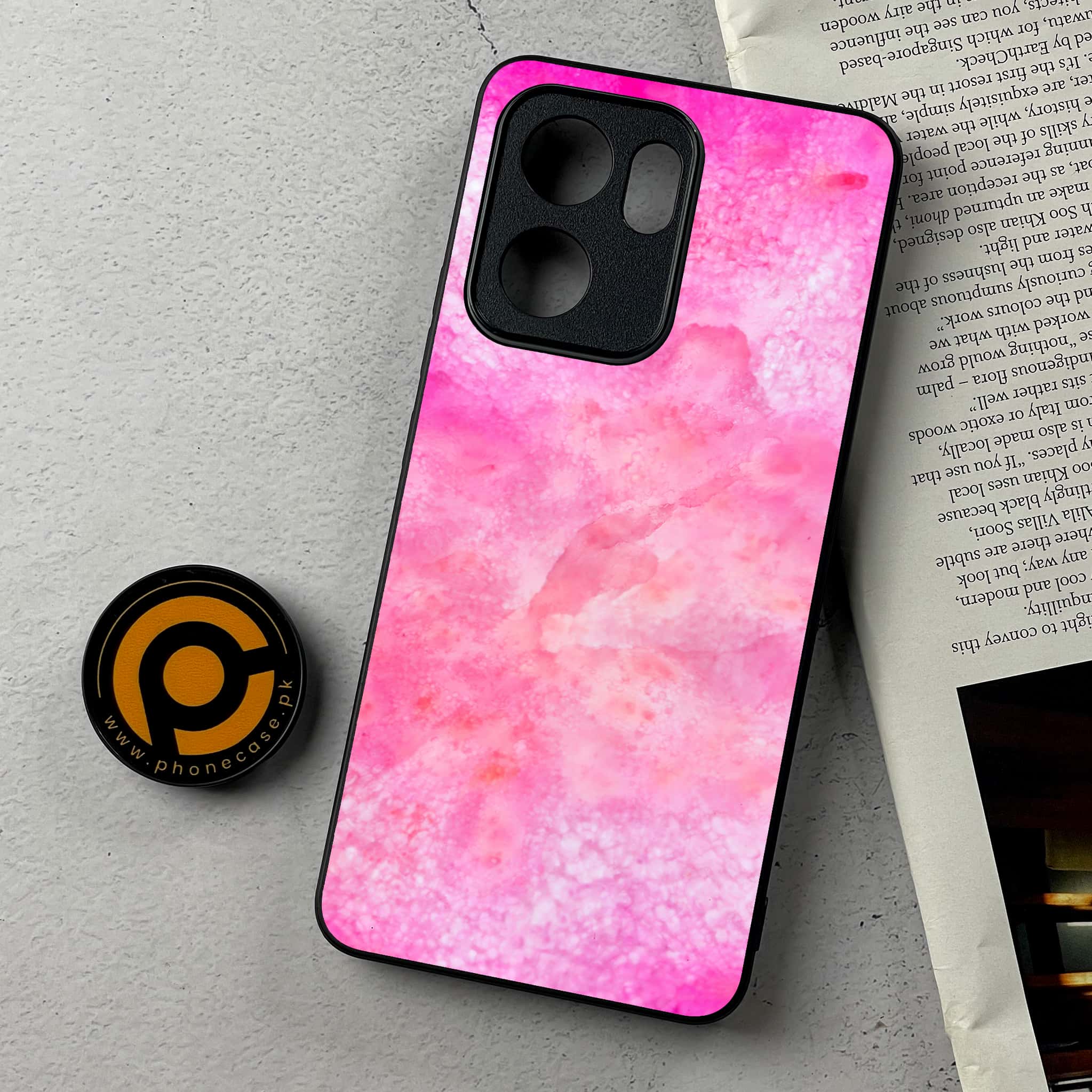 Oppo Reno 14F - Pink Marble 2.0 Series - Premium Metal Printed Soft Bumper Shockproof Case