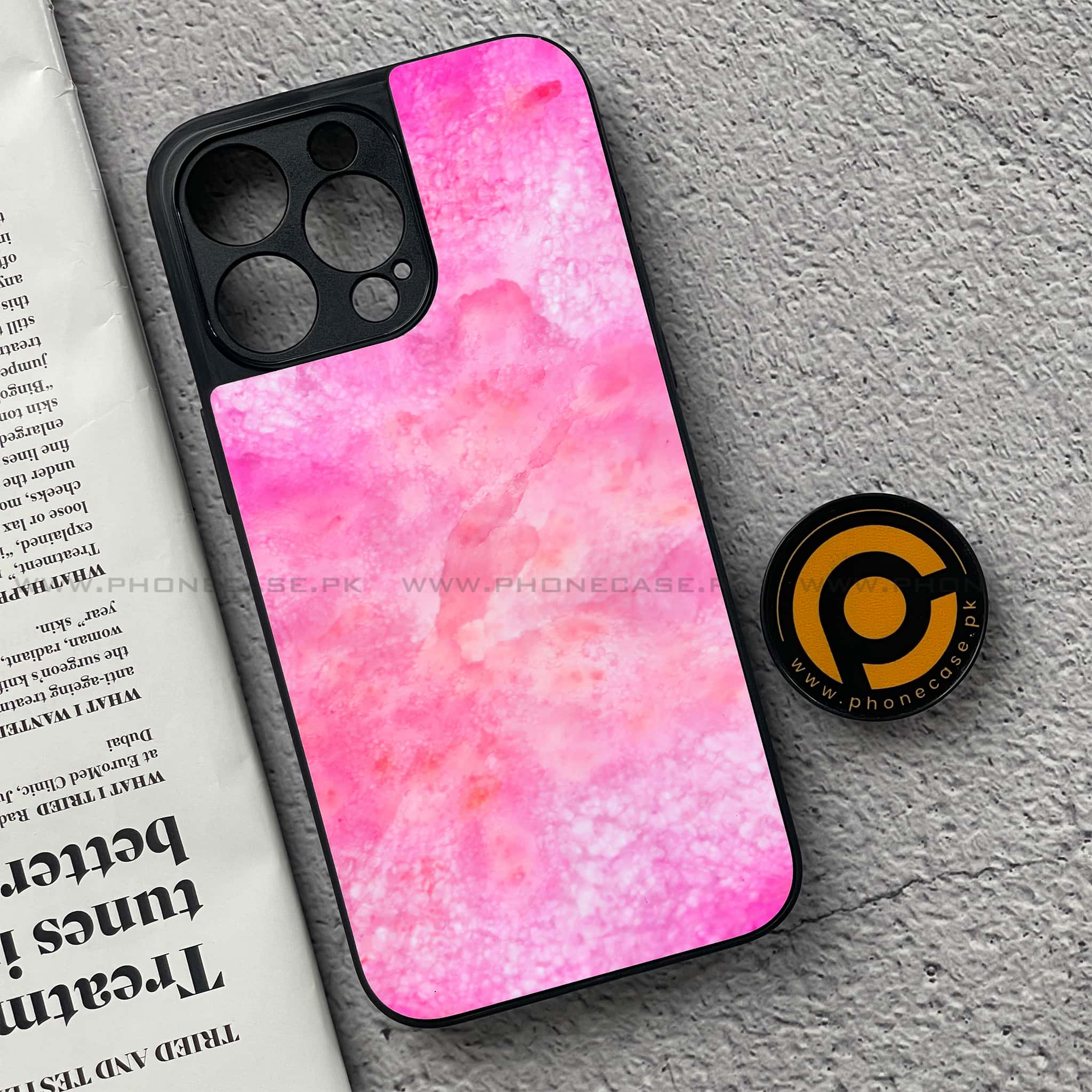 iPhone 15 Pro - Pink Marble 2.0 Series - Premium Metal Printed soft Bumper shock Proof Case