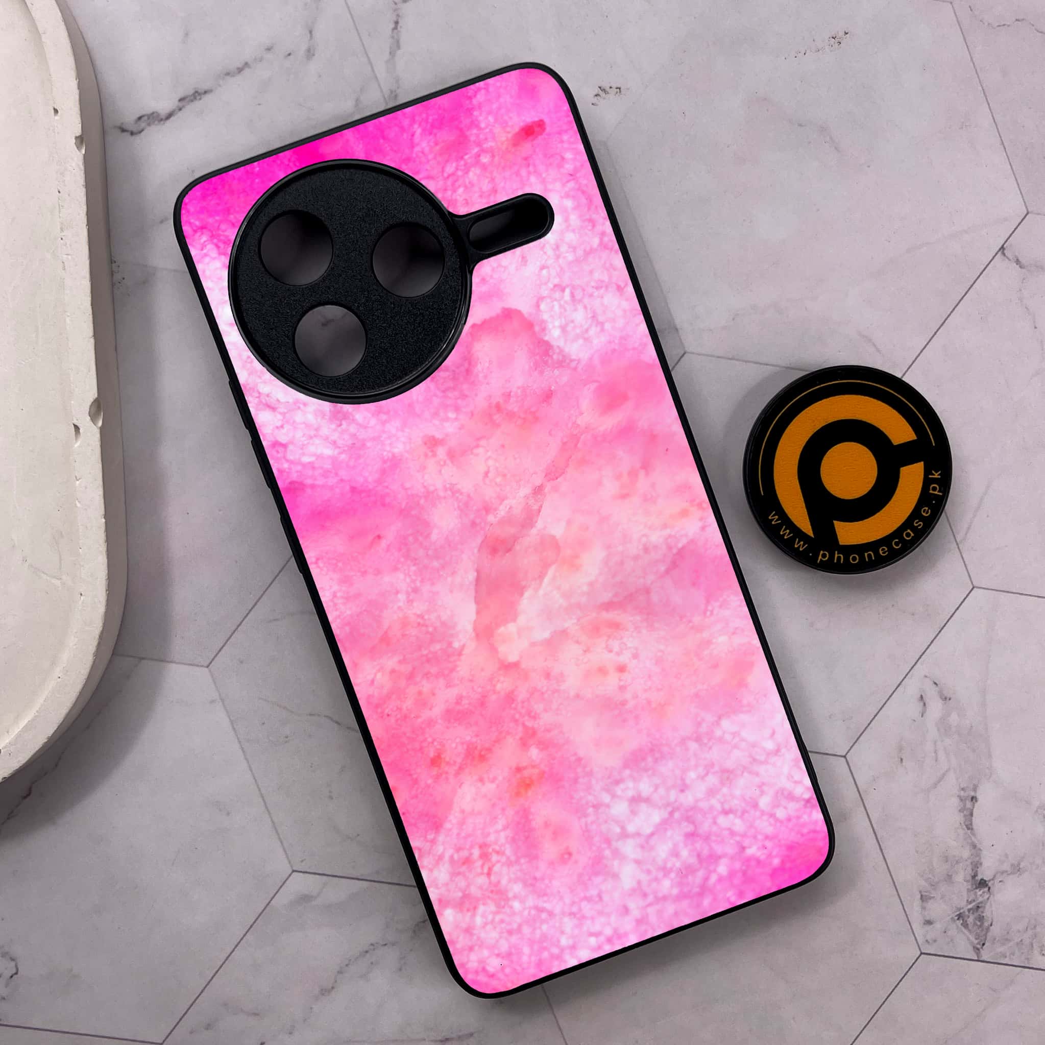 Xiaomi Poco F7 Pro 5G - Pink Marble 2.0 Series - Premium Metal Printed soft Bumper shock Proof Case