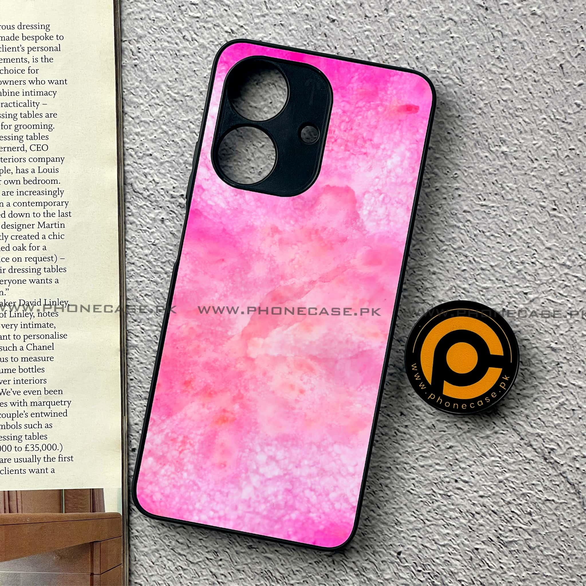 Realme Note 60 - Pink Marble 2.0 Series - Premium Printed Metal soft Bumper shock Proof Case