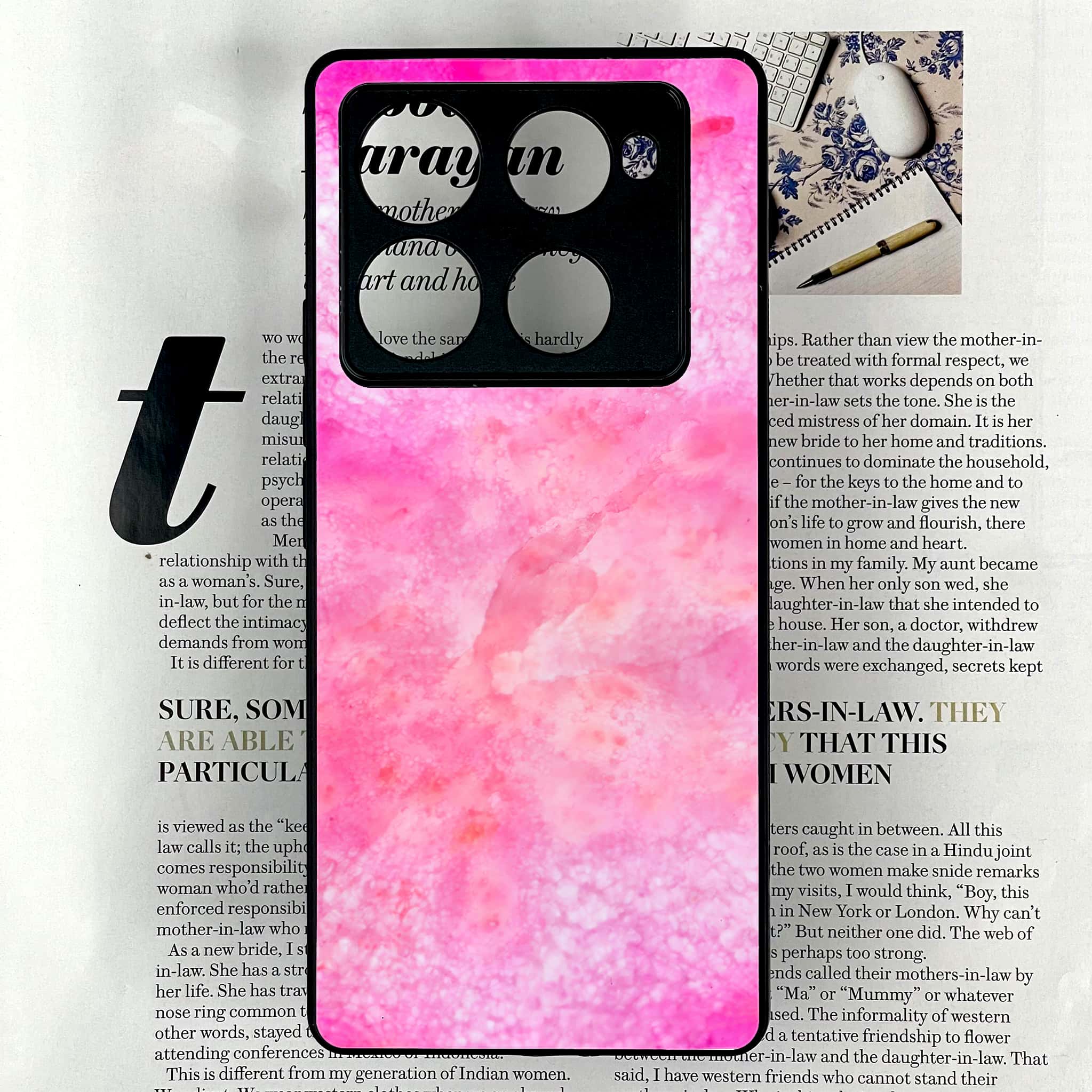 Infinix Note 40 Pro Plus - Pink Marble 2.0 Series - Premium Metal Printed soft Bumper shock Proof Case