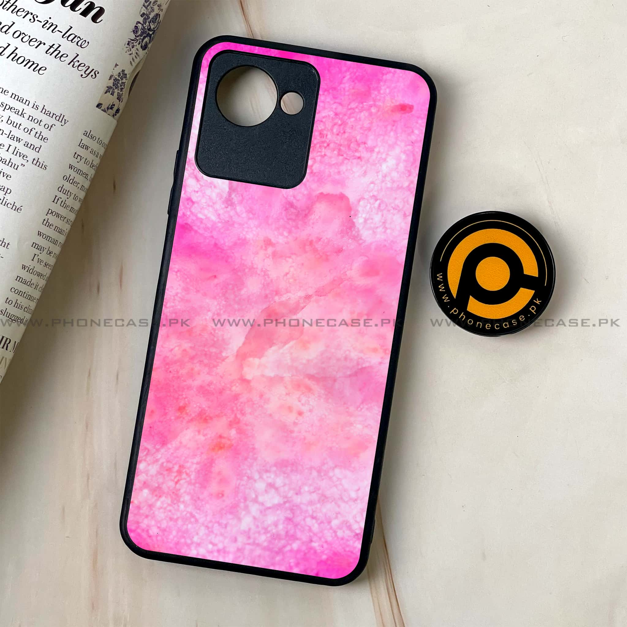 Realme C30 - Pink Marble 2.0 Series - Premium Printed Glass soft Bumper shock Proof Case