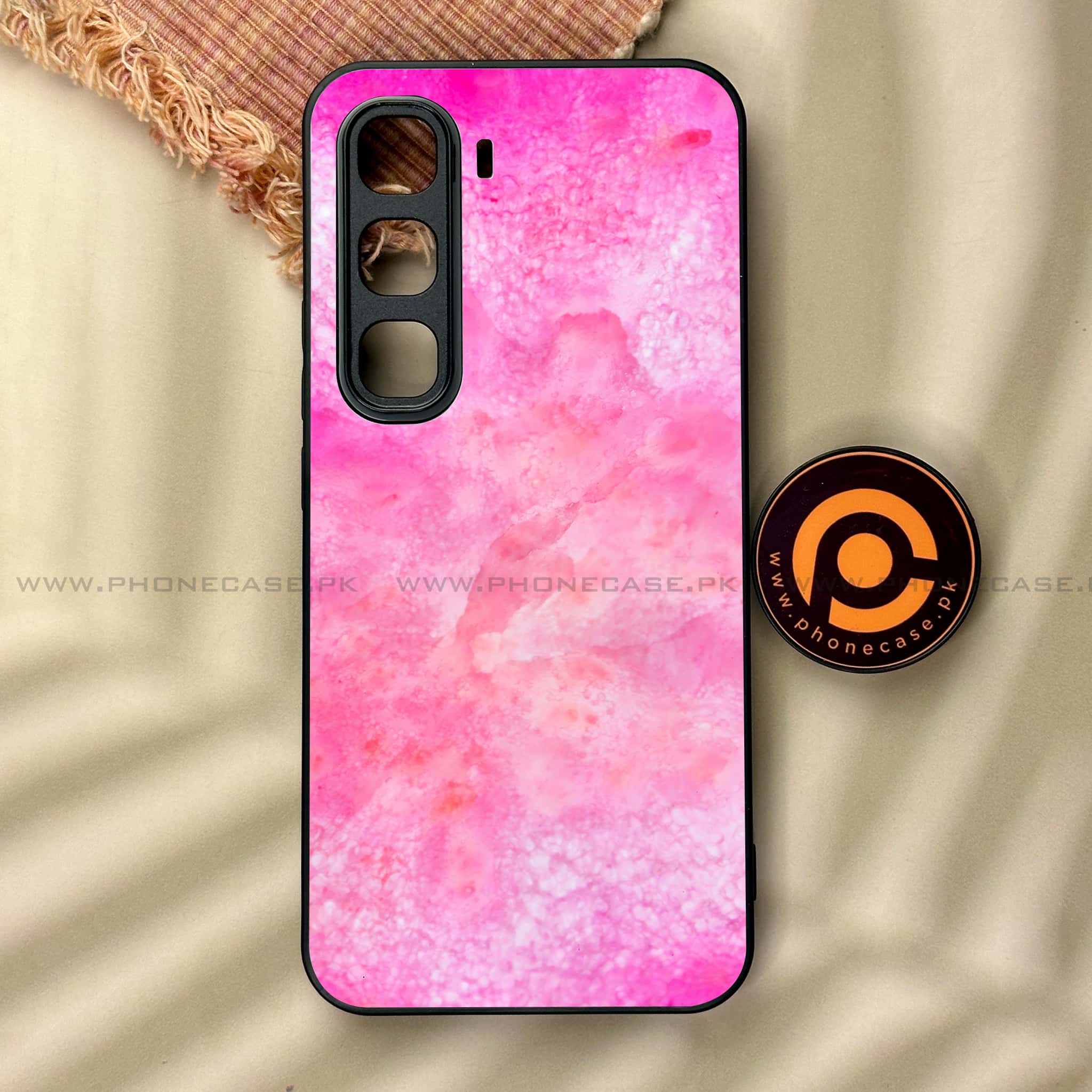 Infinix Hot 60 Pro - Pink Marble 2.0 Series - Premium Metal Printed soft Bumper shock Proof Case