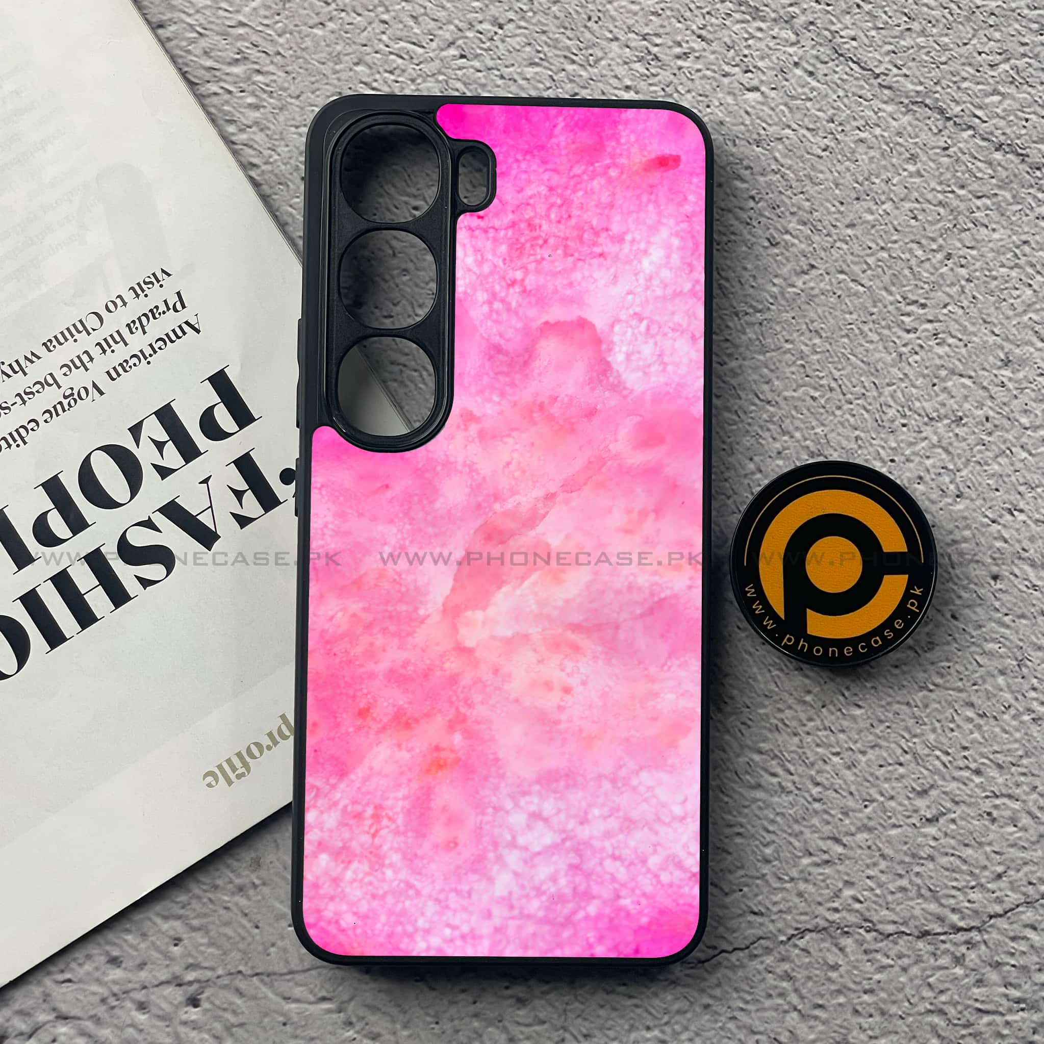 Vivo Y200 4G - Pink Marble 2.0 Series - Premium Metal Printed soft Bumper Shock Proof Case