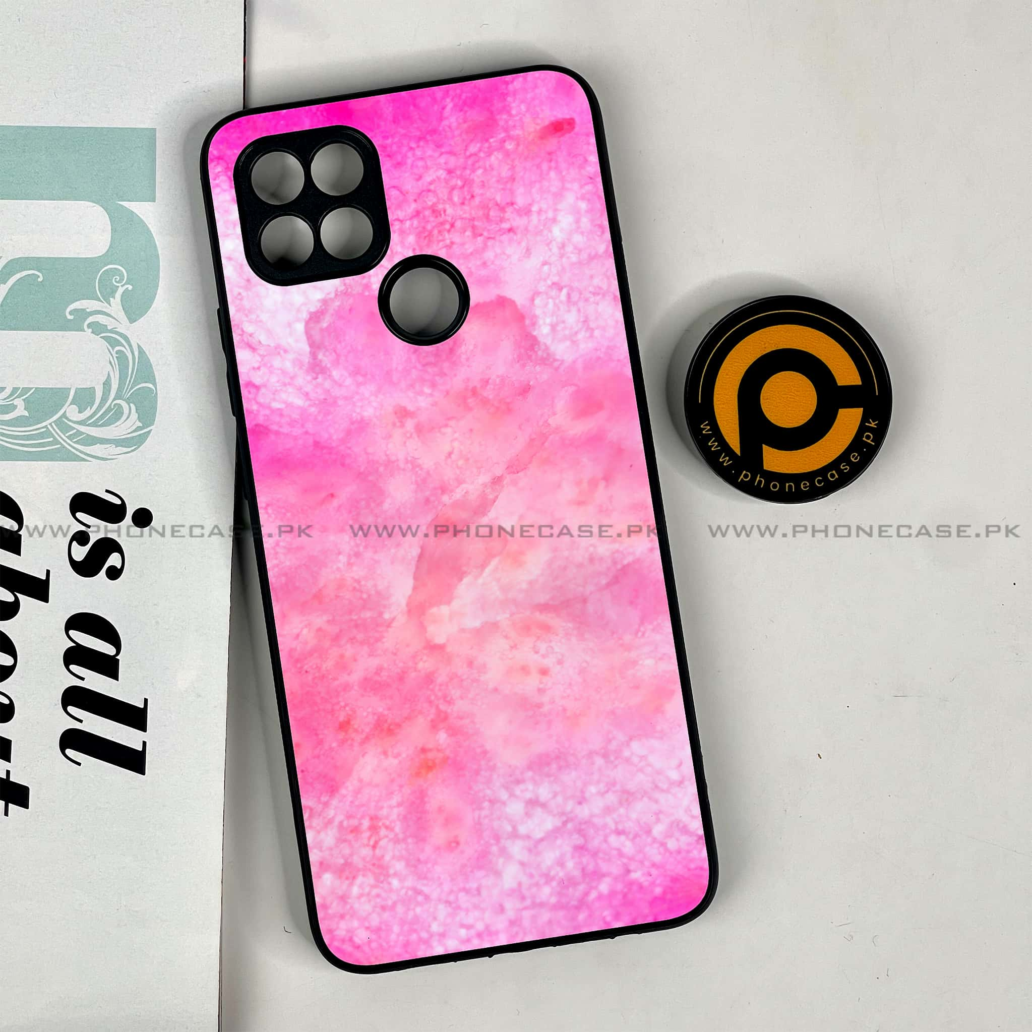 Oppo A15s - Pink Marble 2.0 Series - Premium Printed Glass soft Bumper shock Proof Case