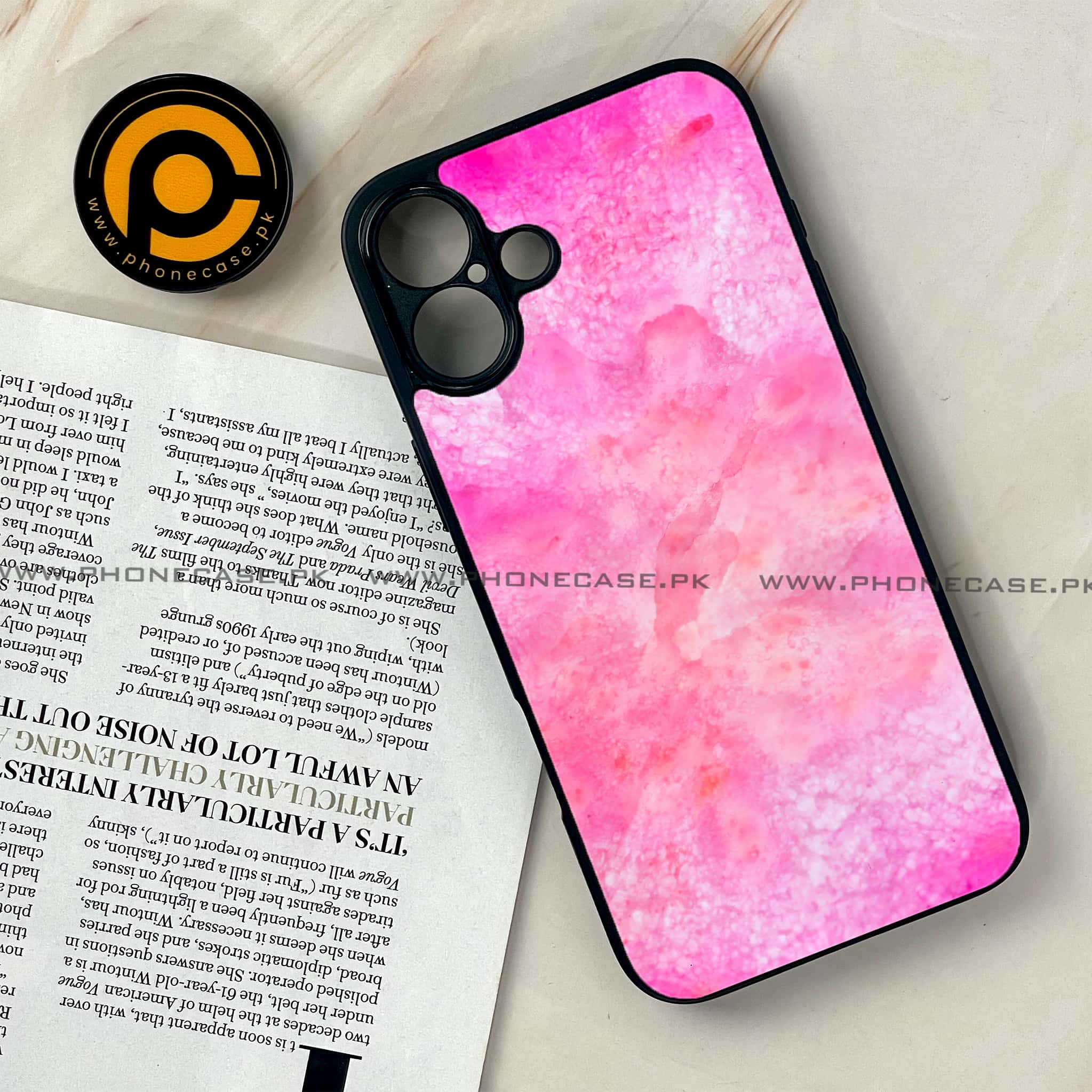 iPhone 16 Plus -  Pink Marble 2.0 Series - Premium Metal Printed soft Bumper shock Proof Case