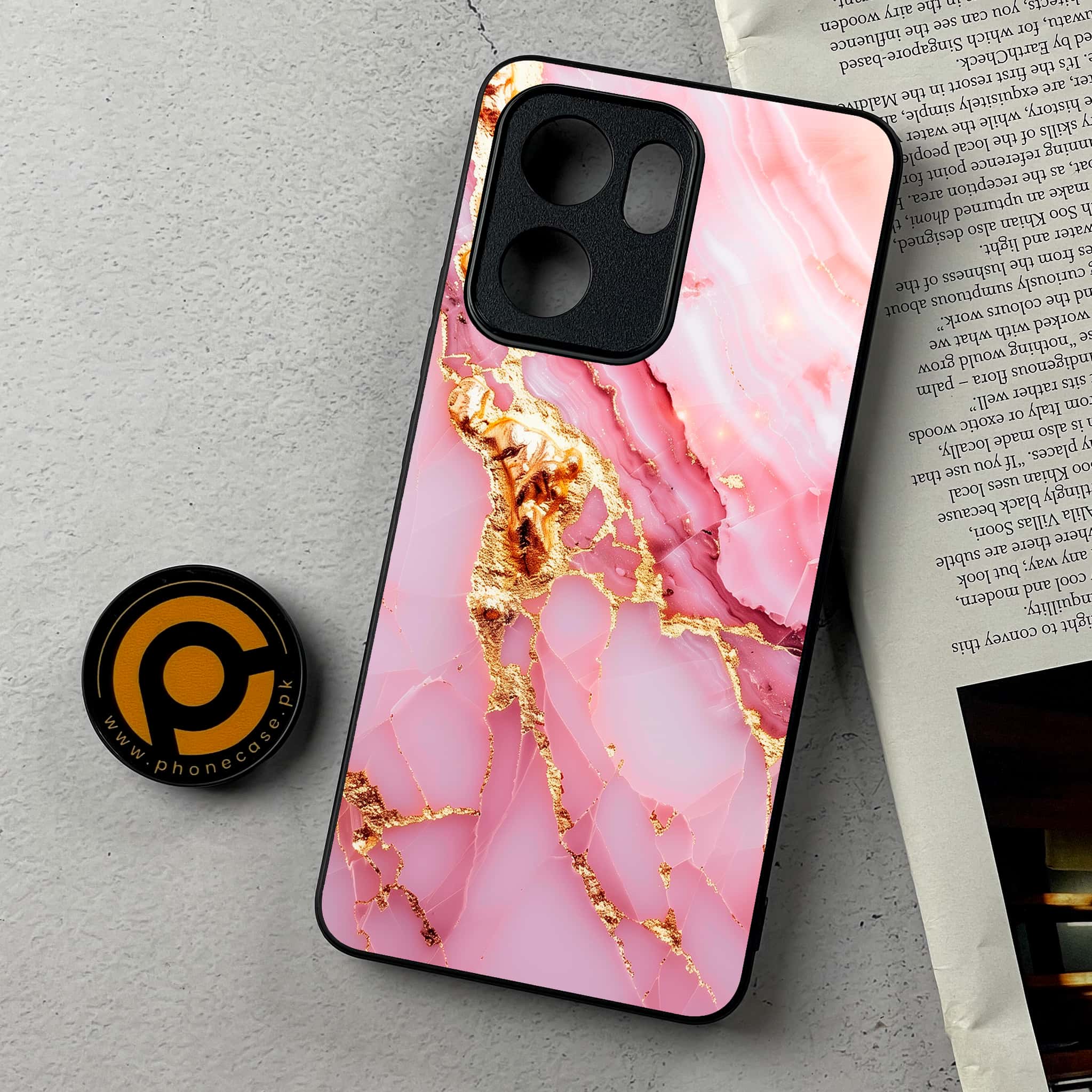 Oppo Reno 13F - Pink Marble 2.0 Series - Premium Metal Printed Soft Bumper Shockproof Case