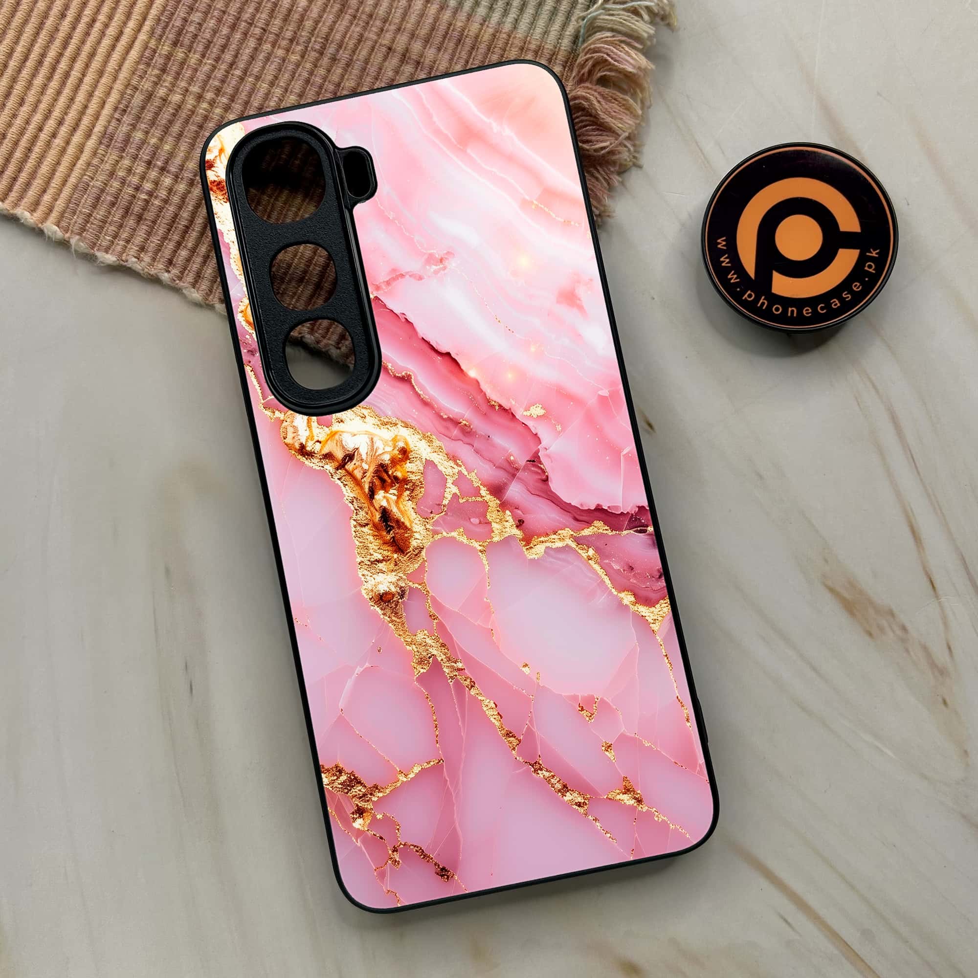 Vivo Y400 - Pink Marble 2.0 Series - Premium Metal Printed soft Bumper shock Proof Case