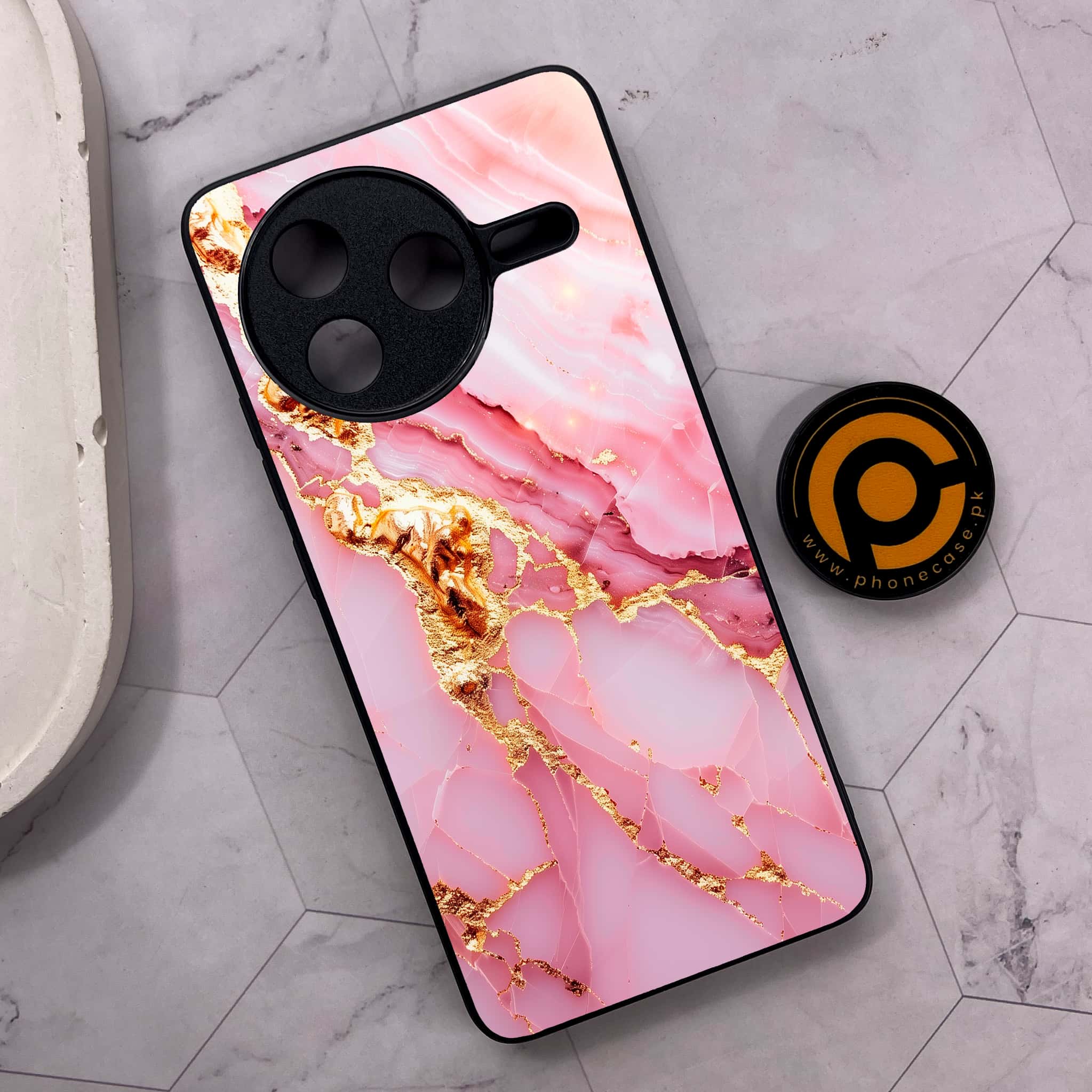Xiaomi Poco F7 Pro 5G - Pink Marble 2.0 Series - Premium Metal Printed soft Bumper shock Proof Case