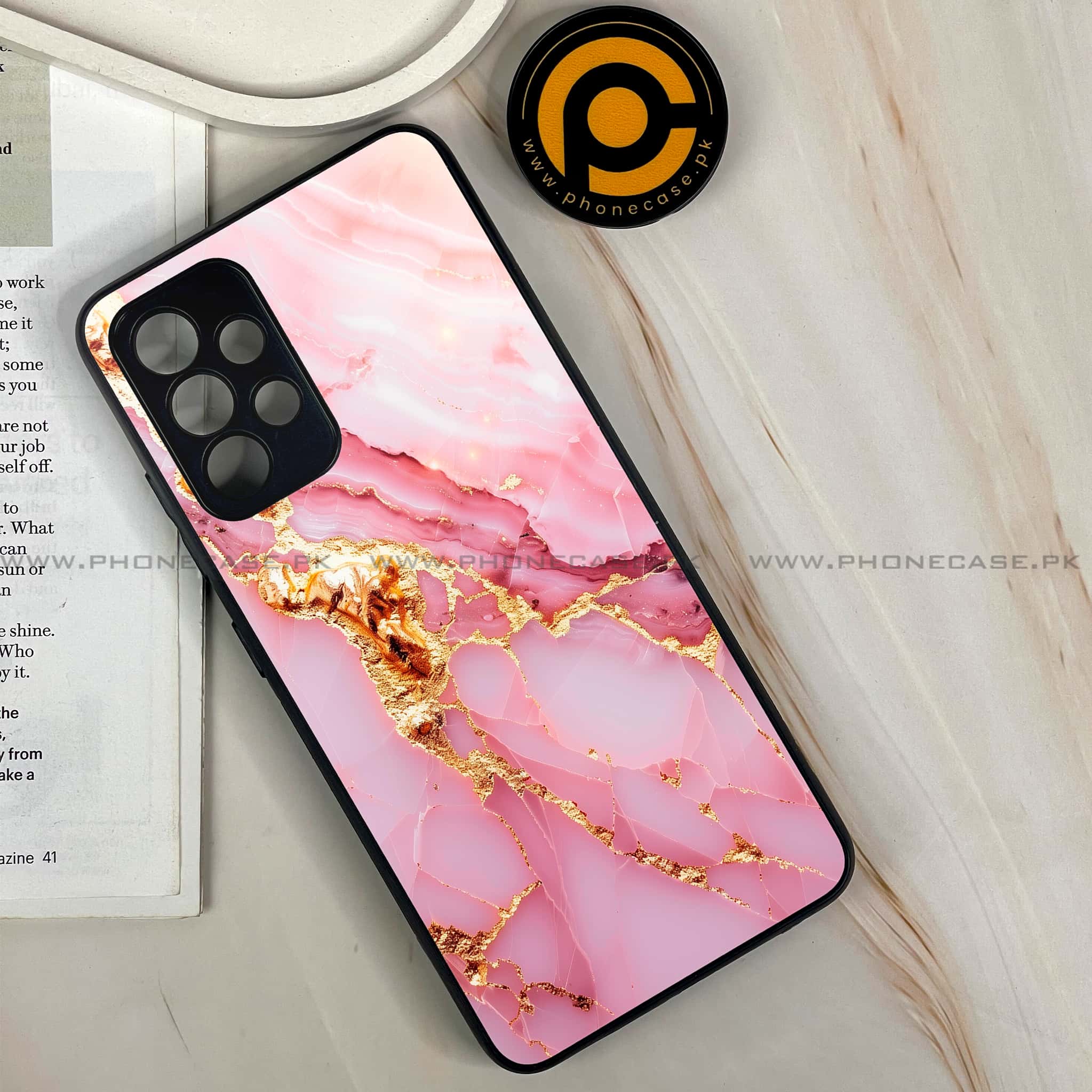 Galaxy A32 - Pink Marble 2.0 Series - Premium Printed Glass soft Bumper shock Proof Case