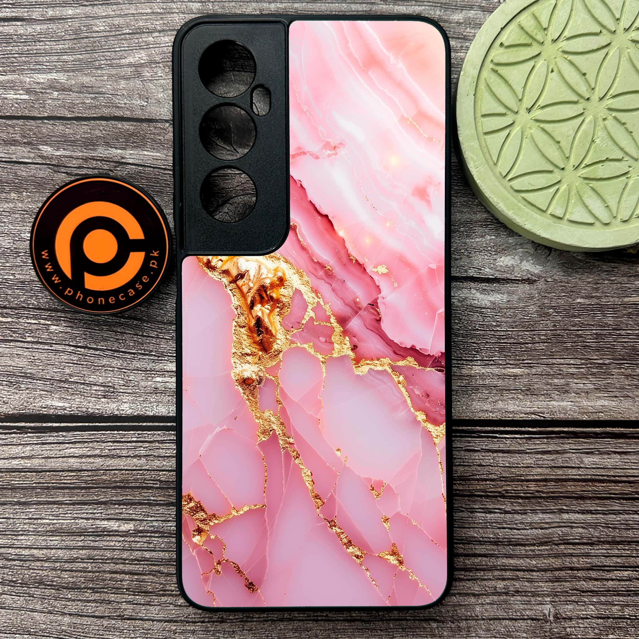 Realme C65  - Pink Marble 2.0 Series - Premium Metal Printed soft Bumper shock Proof Case