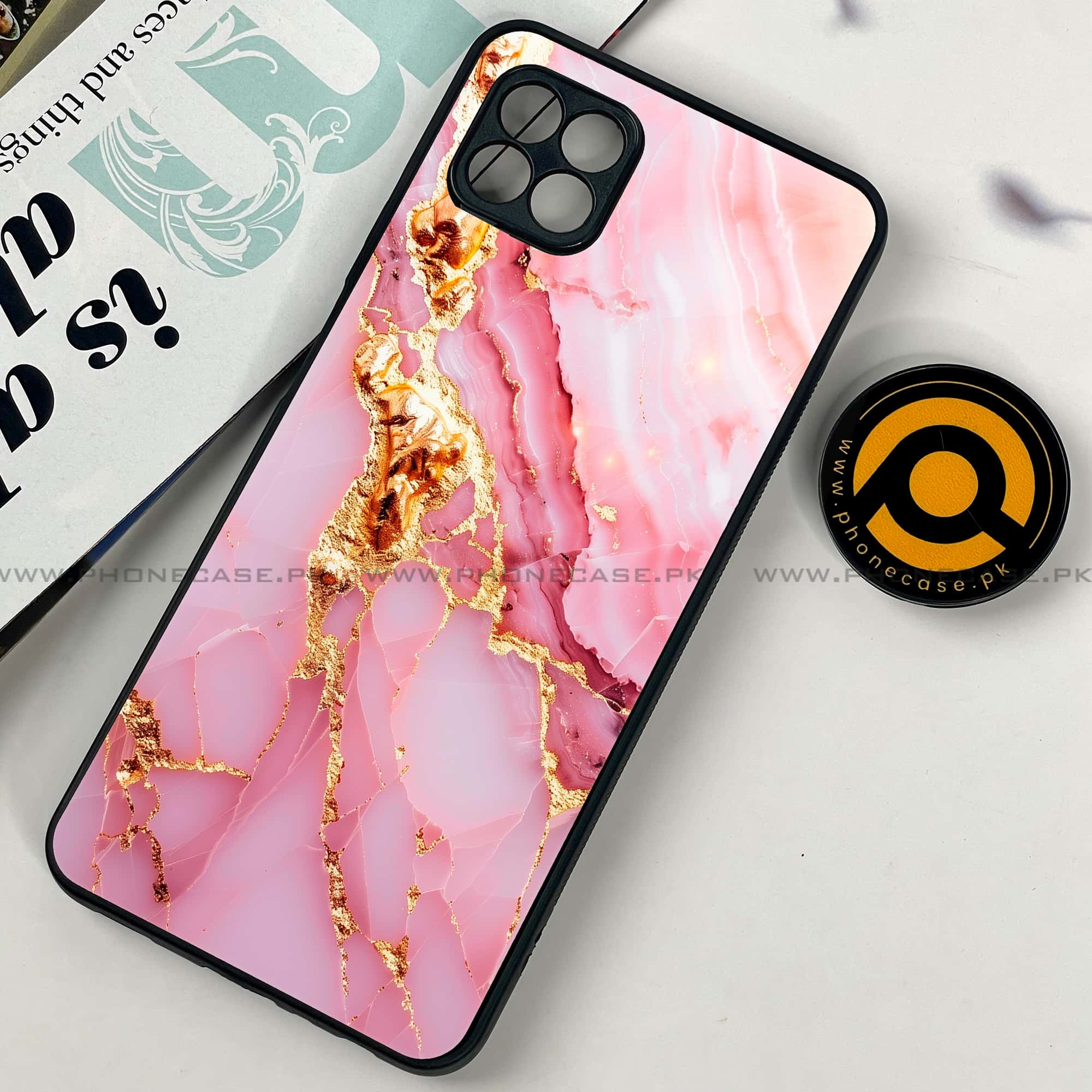 Samsung Galaxy A22 -  Pink Marble 2.0 Series - Premium Printed Metal soft Bumper shock Proof Case