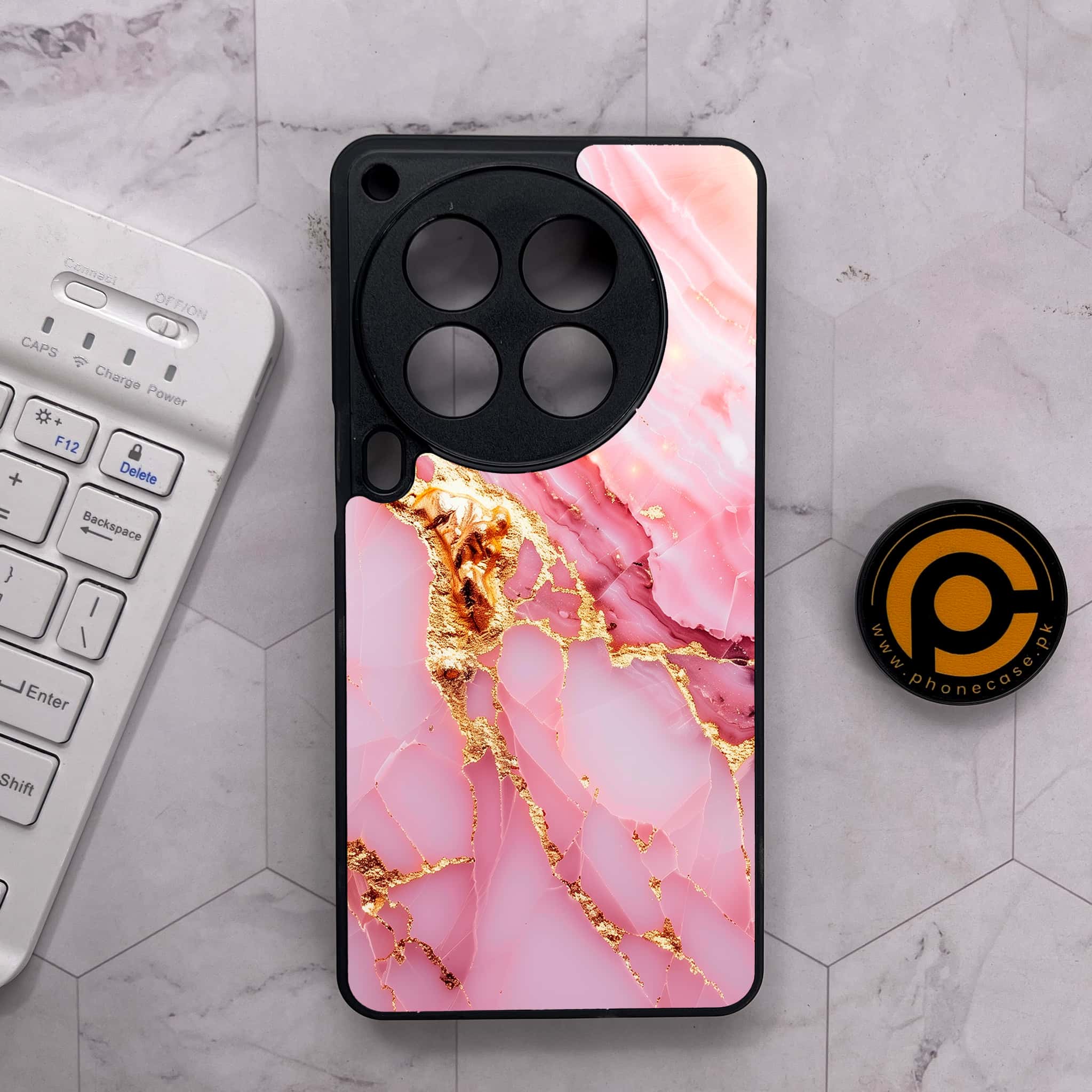 Tecno Camon 30 Premier - Pink Marble 2.0 Series - Premium Metal Printed soft Bumper shock Proof Case