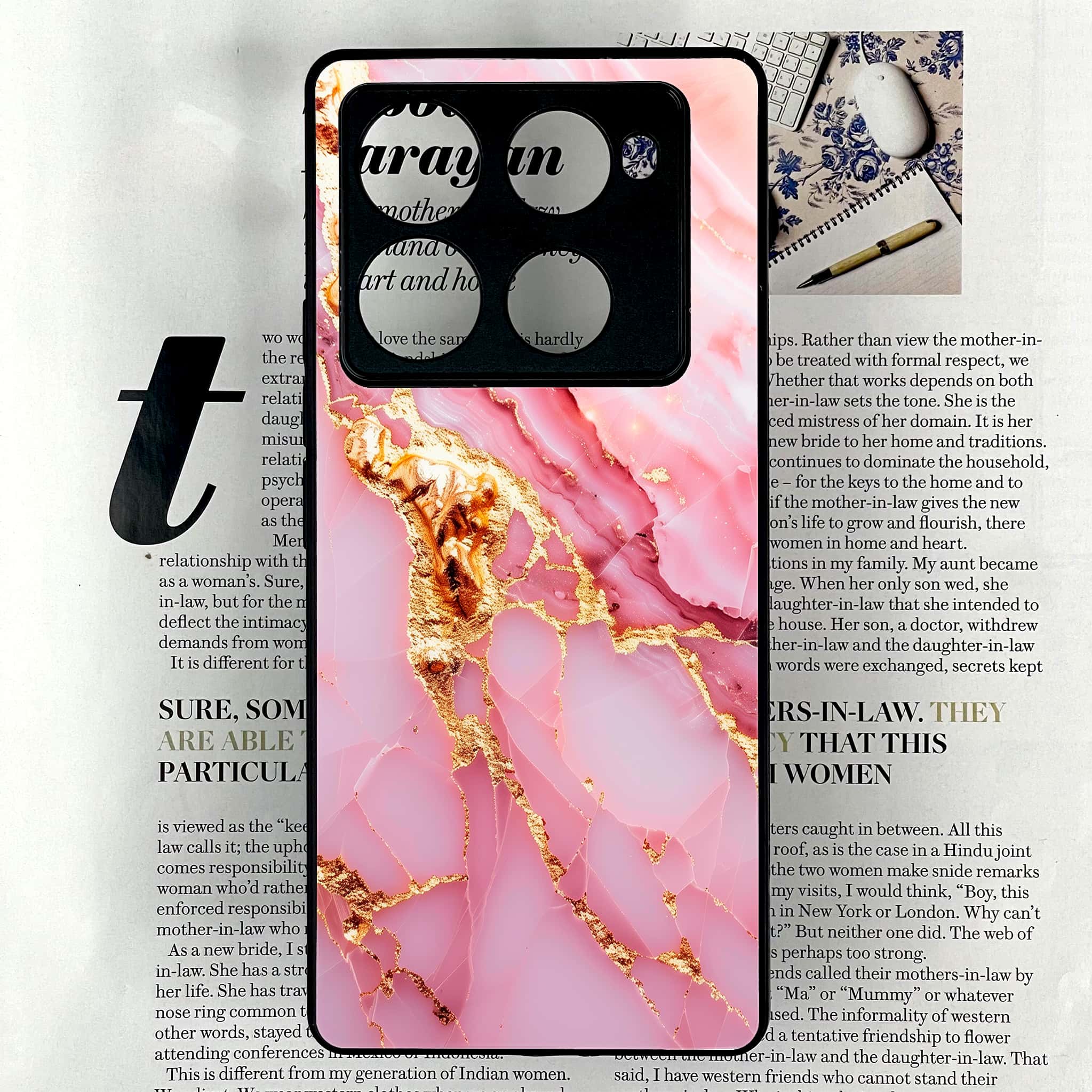 Infinix Note 40 Pro Plus - Pink Marble 2.0 Series - Premium Metal Printed soft Bumper shock Proof Case