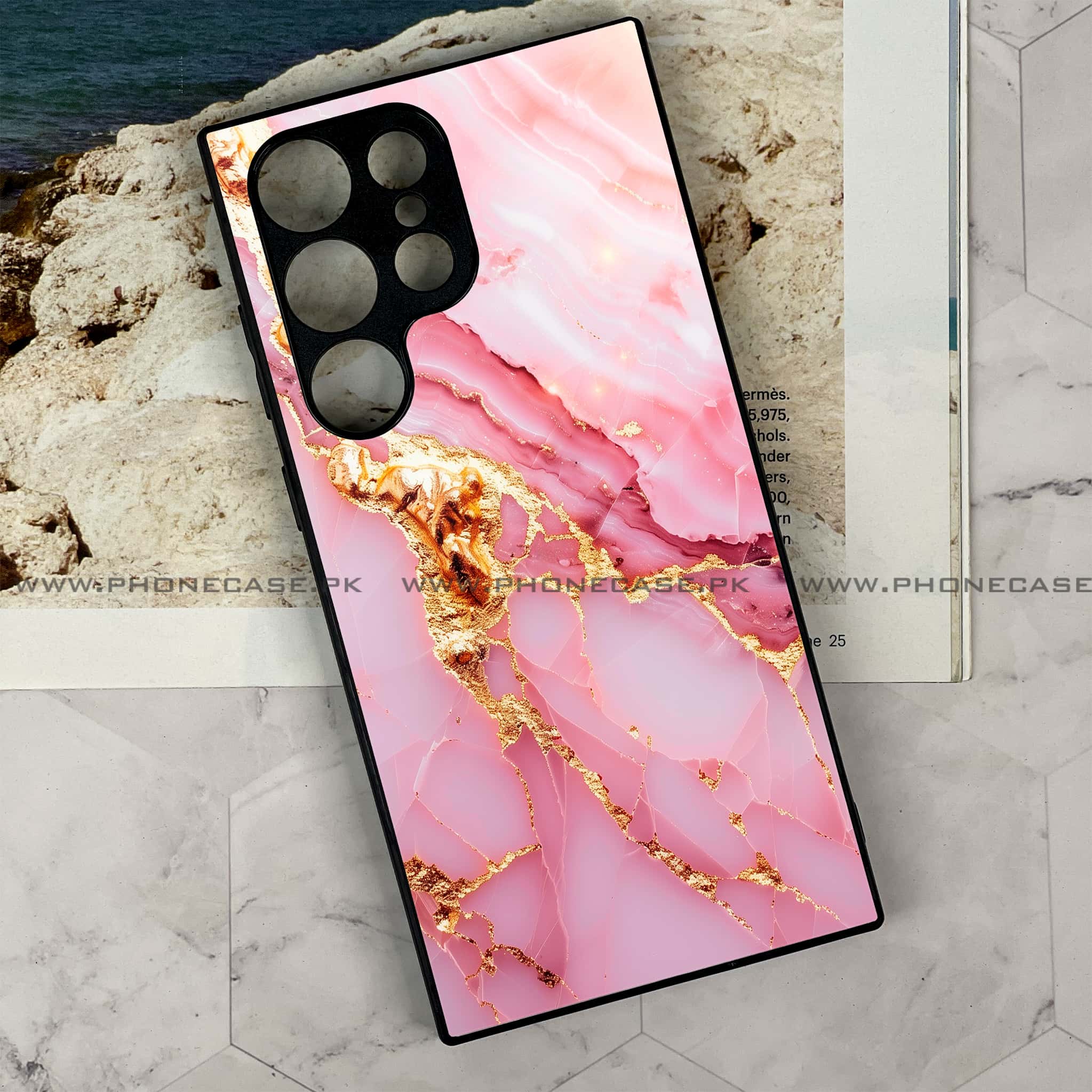 Samsung Galaxy S22 Ultra - Pink Marble 2.0 Series - Premium Metal Printed soft Bumper shock Proof Case