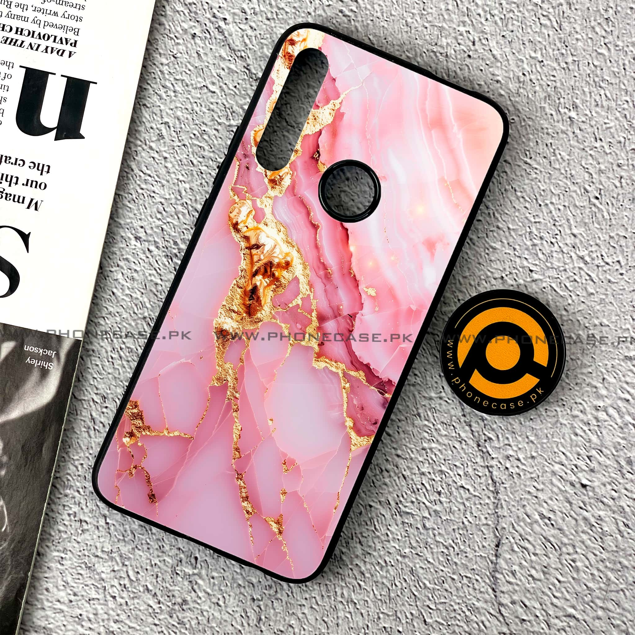 Huawei Y9 Prime (2019) - Pink Marble 2.0 Series - Premium Printed Glass soft Bumper shock Proof Case