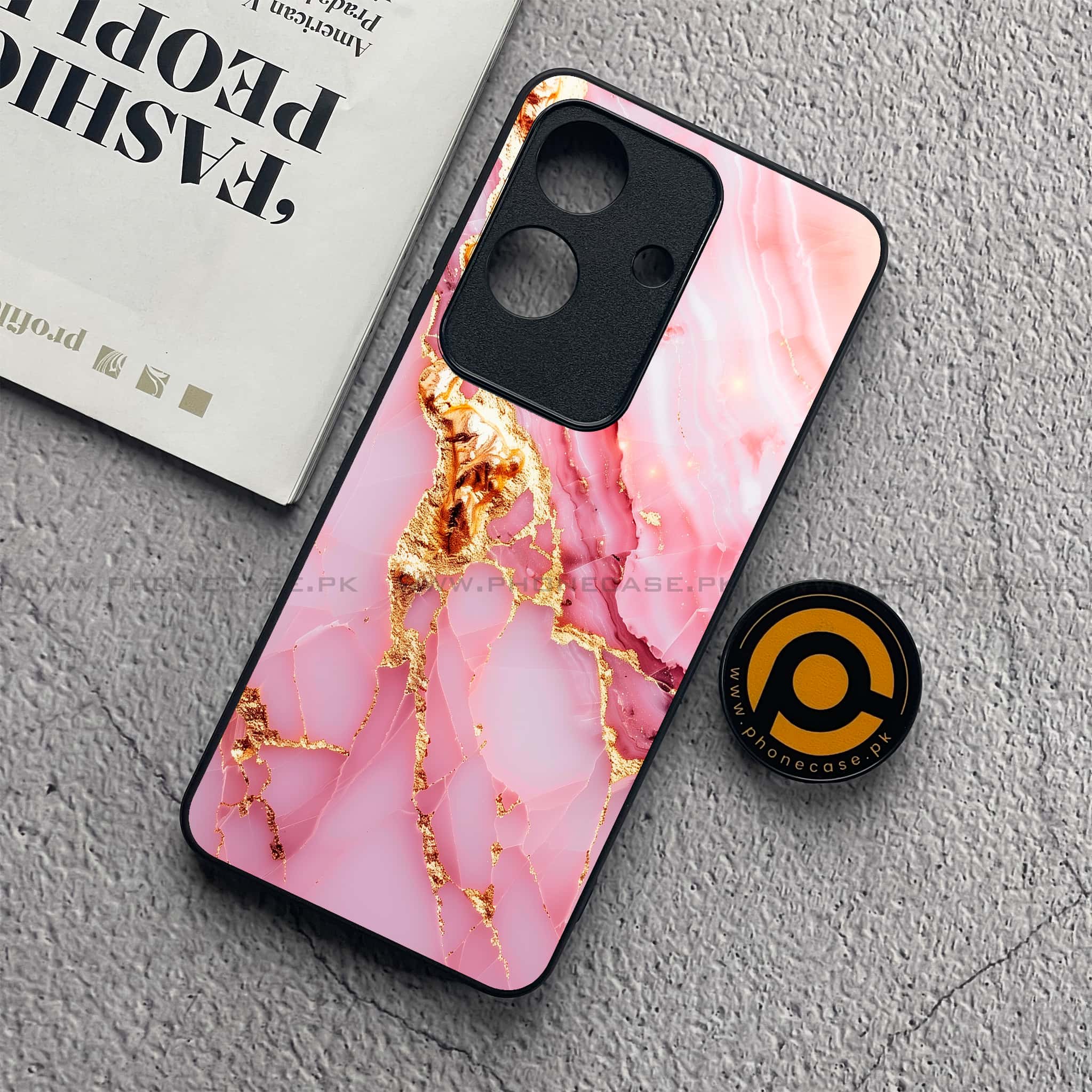 Realme Note 60x - Pink Marble 2.0 Series - Premium Printed Glass soft Bumper shock Proof Case