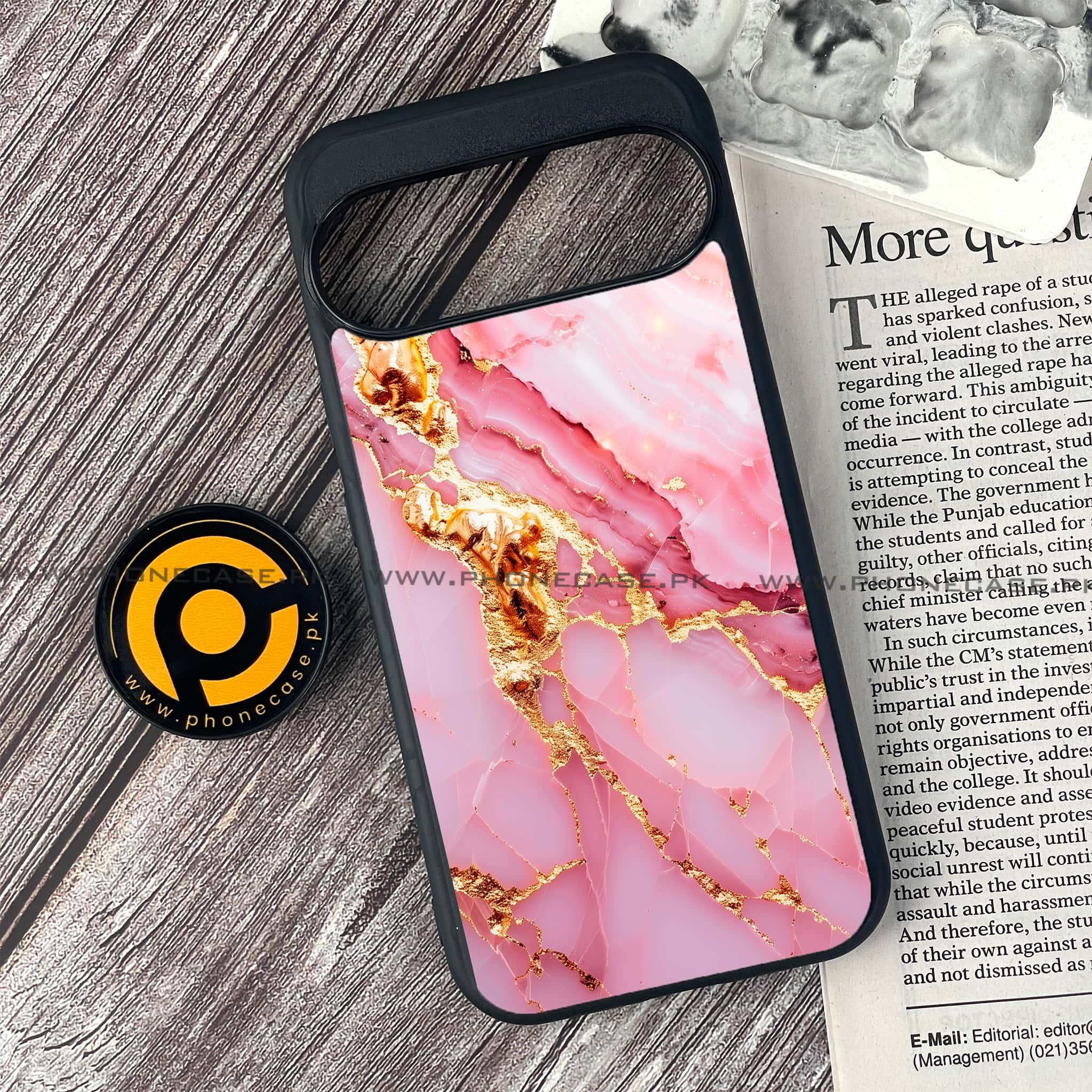 Google Pixel 9 Pro - Pink Marble 2.0 Series  - Premium Metal Printed soft Bumper Shock Proof Case