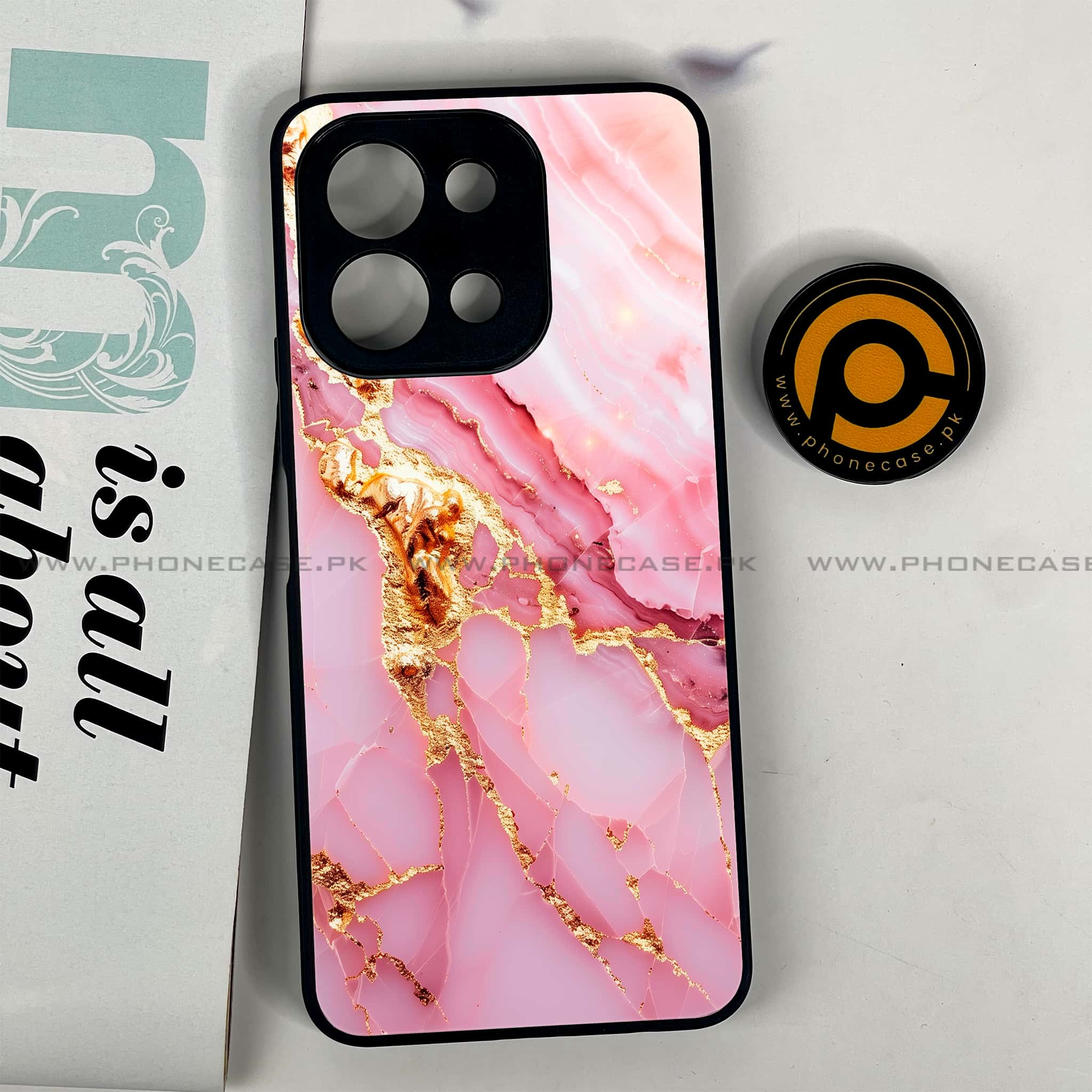 Vivo Y28 - Pink Marble 2.0 Series - Premium Printed Glass soft Bumper shock Proof Case