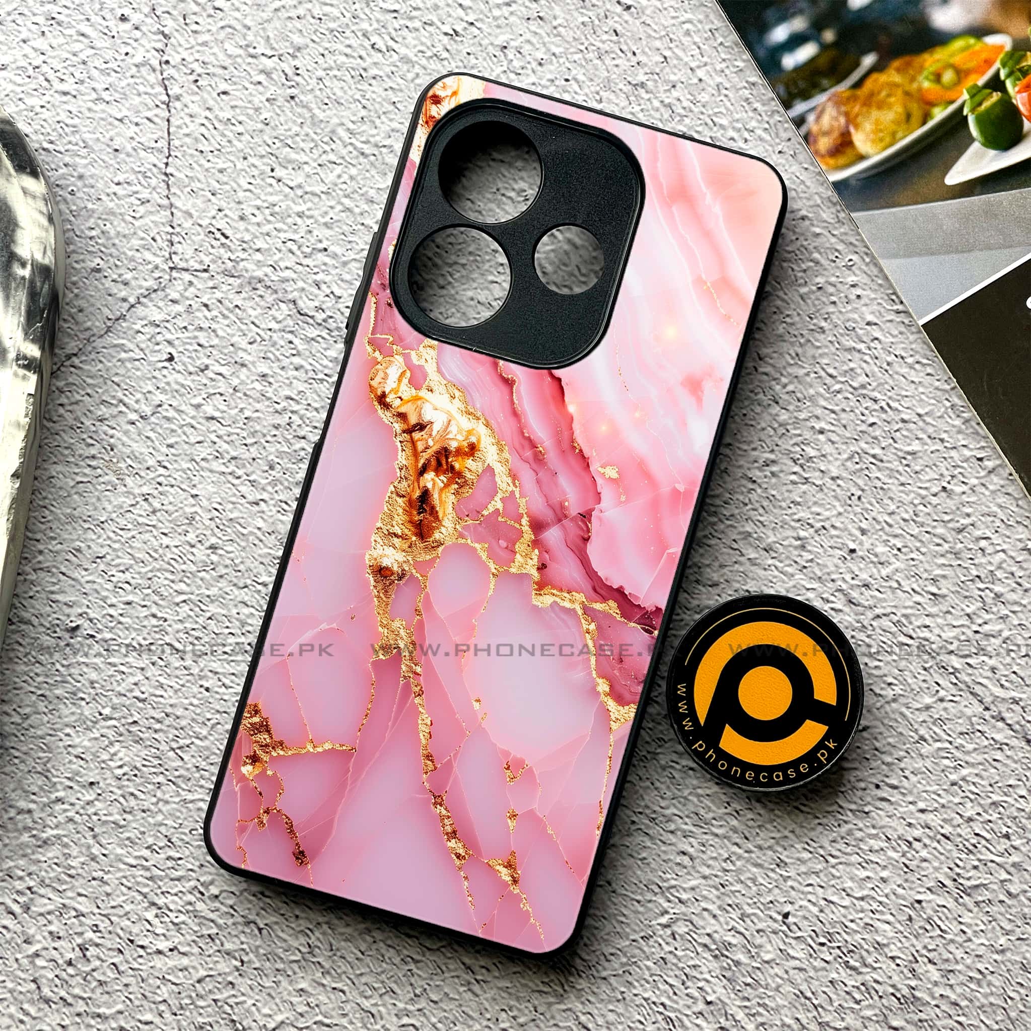 Oppo A5 Pro - Pink Marble 2.0 Series - Premium Metal Printed soft Bumper shock Proof Case
