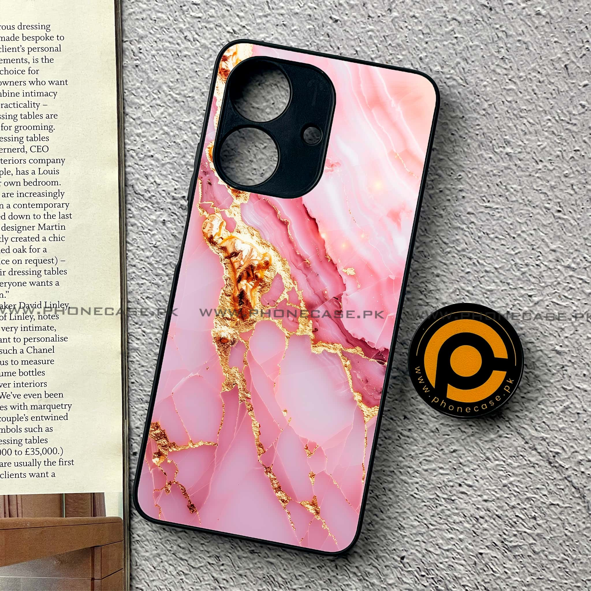 Realme Note 60 - Pink Marble 2.0 Series - Premium Printed Metal soft Bumper shock Proof Case