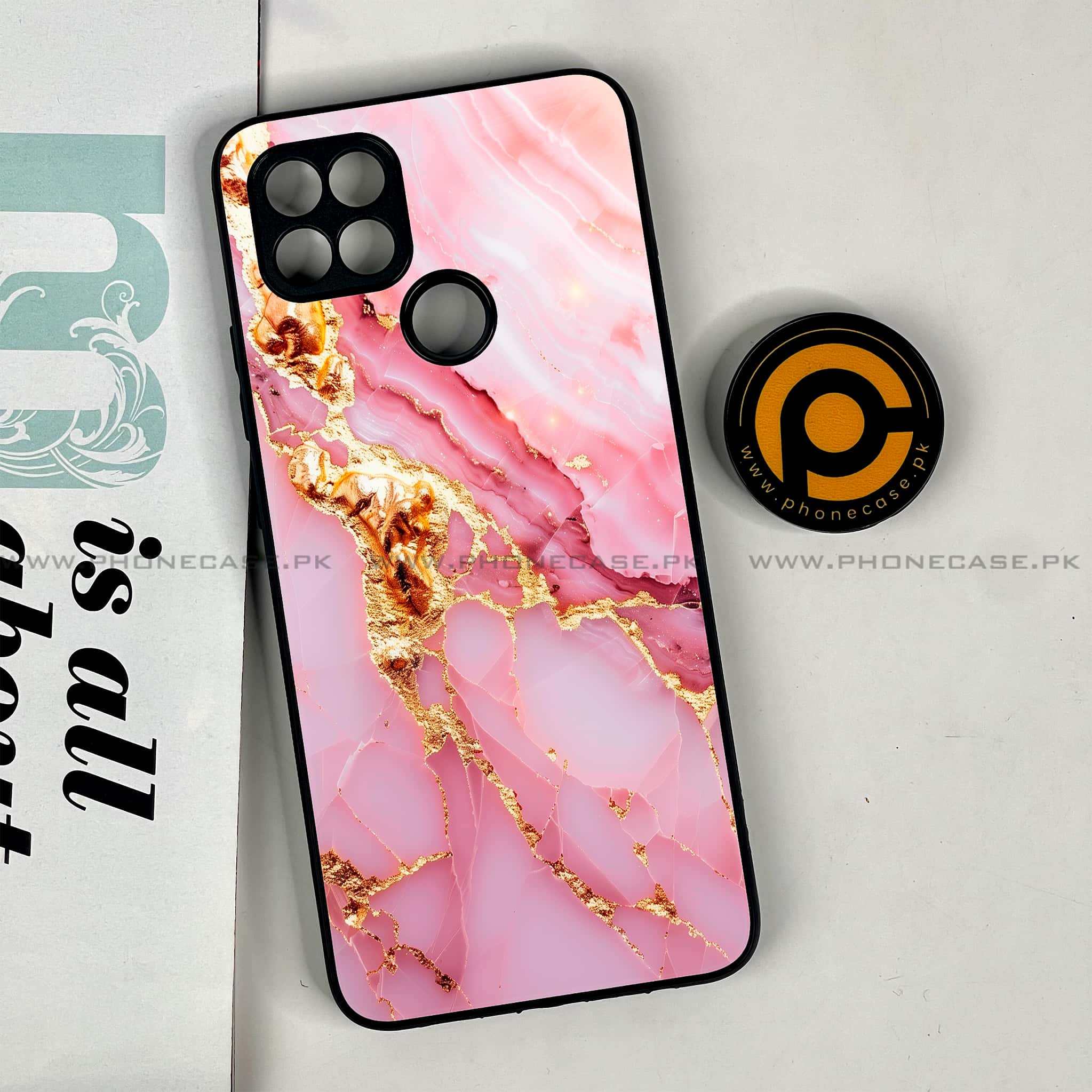 Oppo A15s - Pink Marble 2.0 Series - Premium Printed Glass soft Bumper shock Proof Case