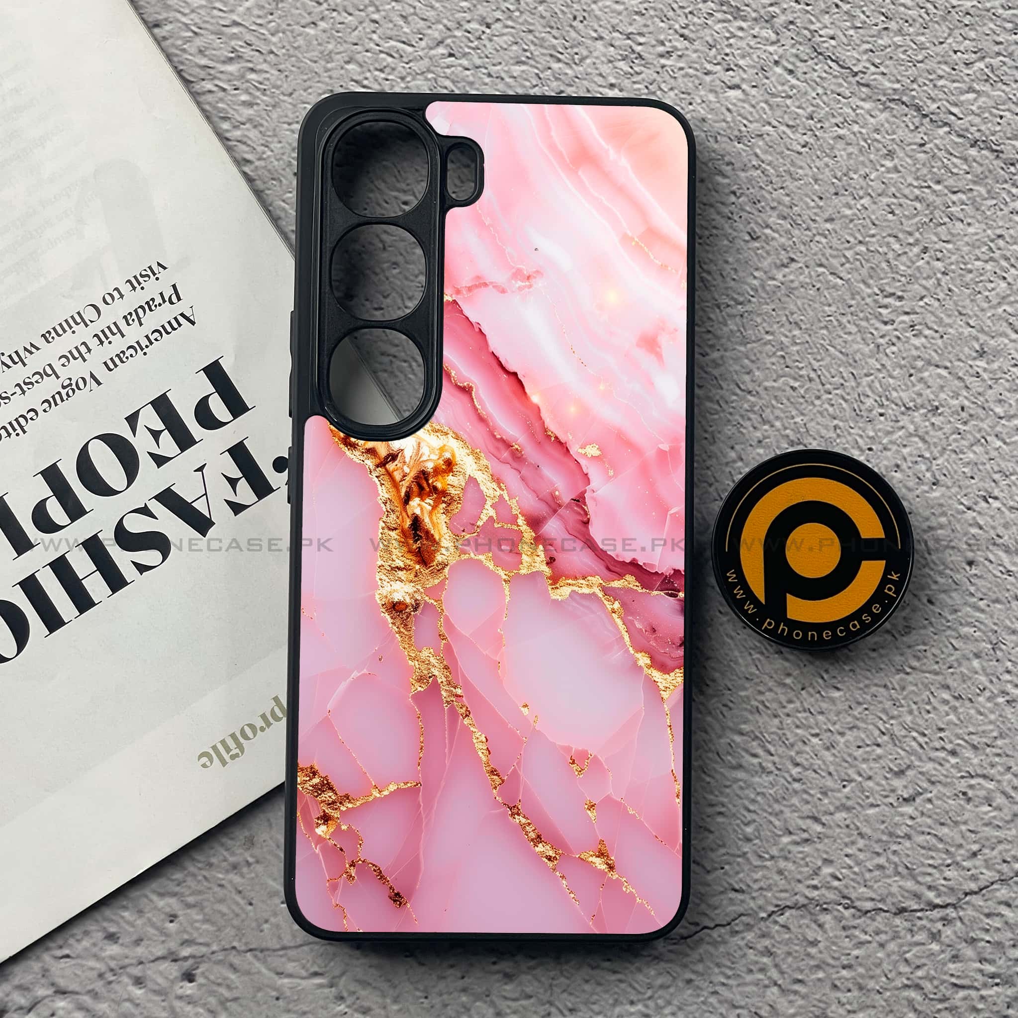 Vivo Y200 4G - Pink Marble 2.0 Series - Premium Metal Printed soft Bumper Shock Proof Case