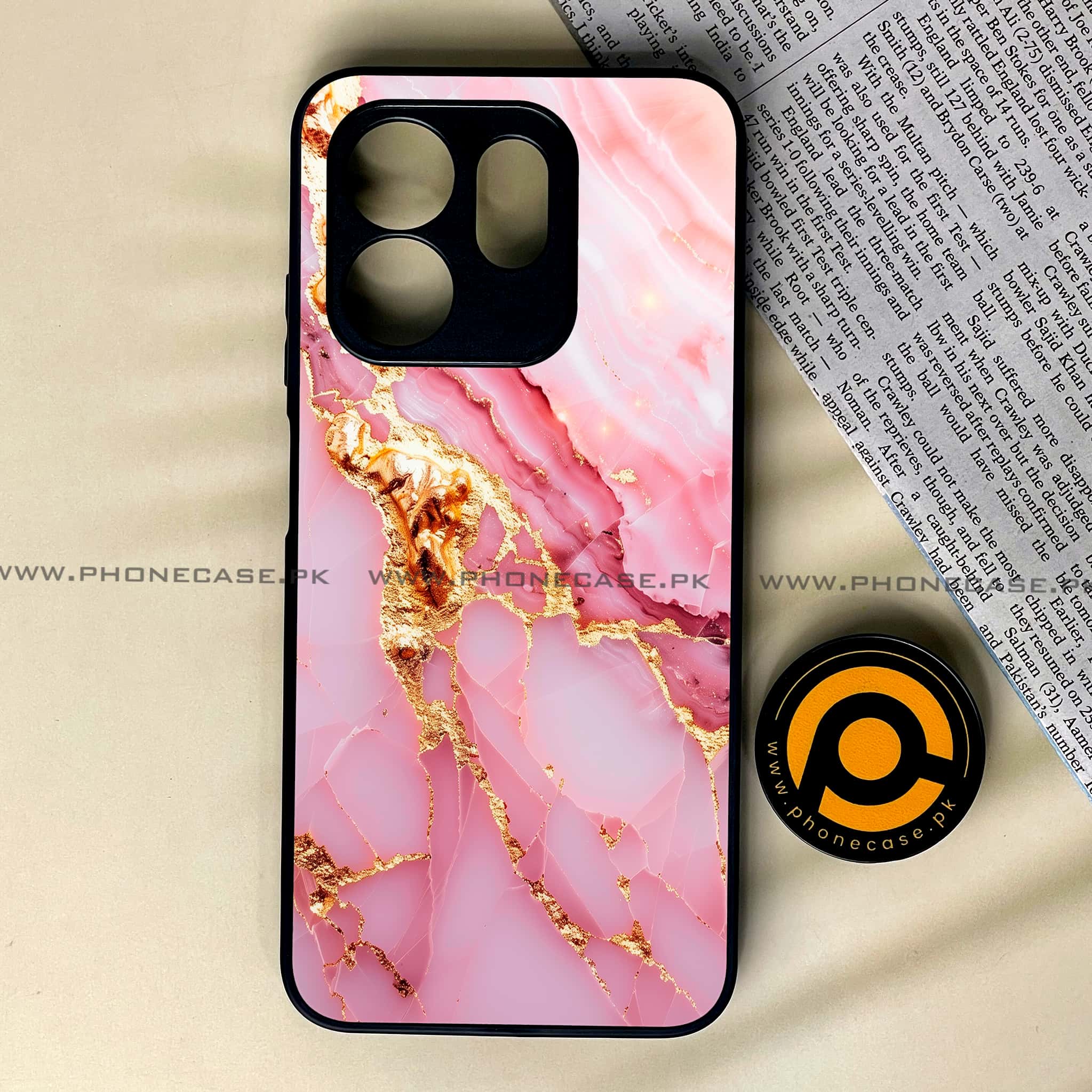 Infinix Smart 9 HD - Pink Marble 2.0 Series - Premium Metal Printed soft Bumper shock Proof Case