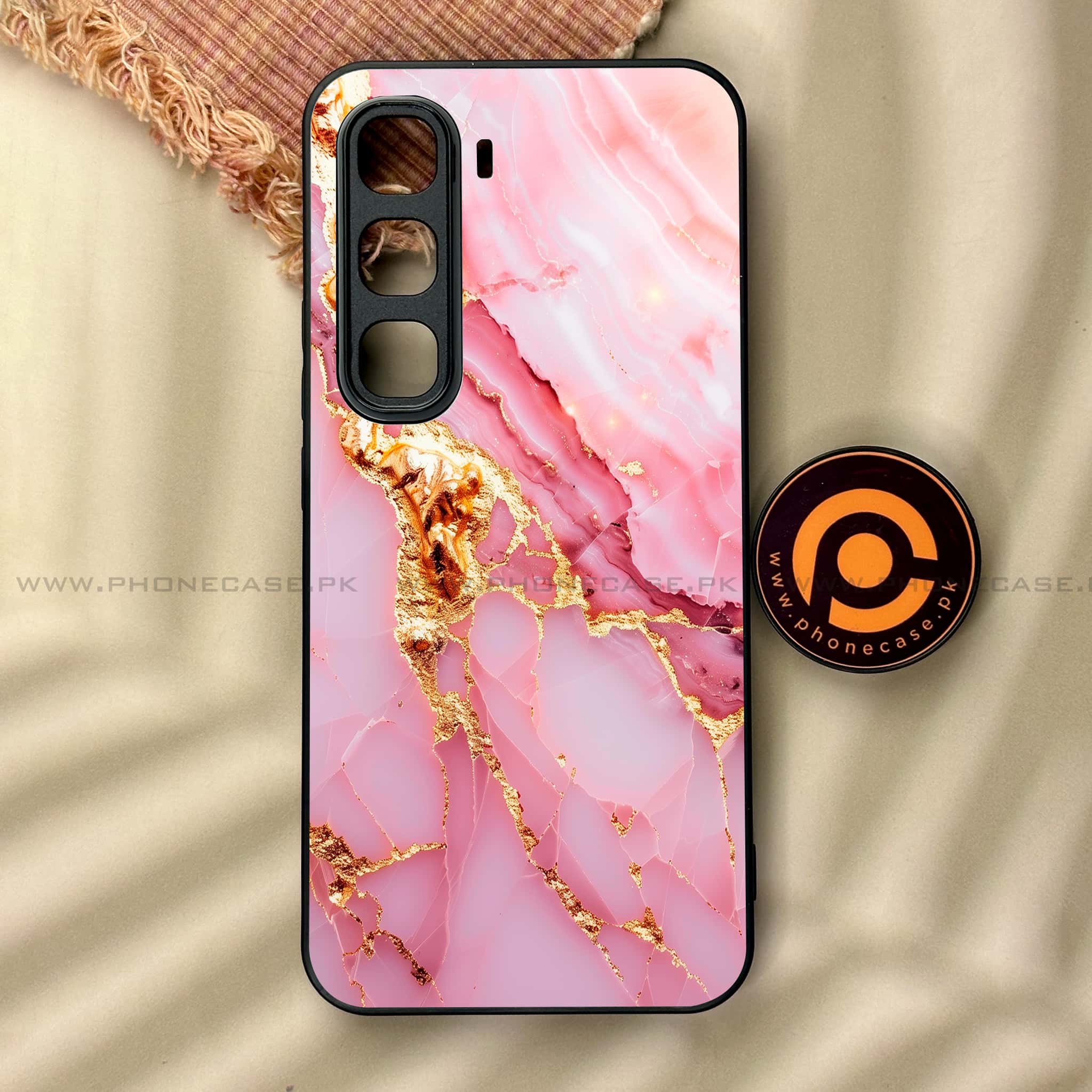 Infinix Hot 60 Pro - Pink Marble 2.0 Series - Premium Metal Printed soft Bumper shock Proof Case