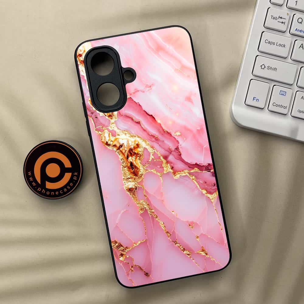 Tecno Spark Go 2 - Pink Marble 2.0 Series - Premium Metal Printed soft Bumper Shock Proof Case