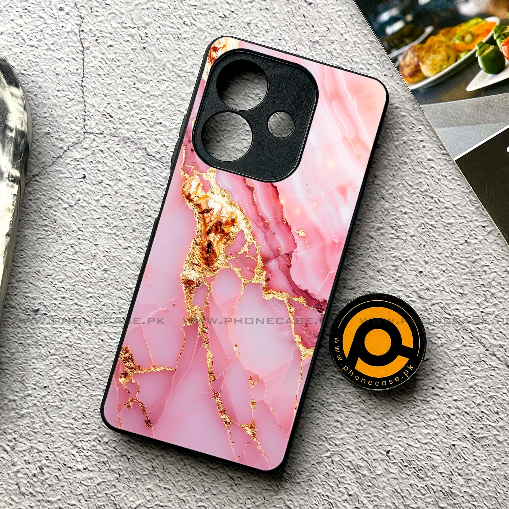 iPhone 16 Pro -   Pink Marble 2.0 Series - Premium Printed Metal soft Bumper shock Proof Case