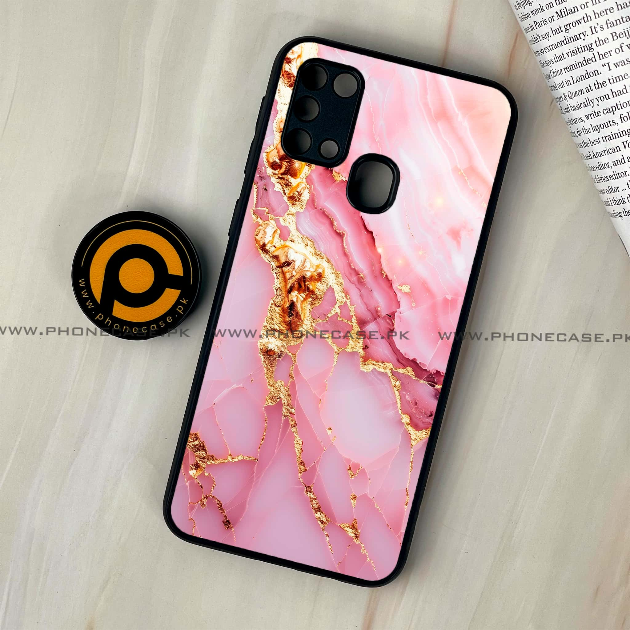 Galaxy M31 - Pink Marble 2.0 Series - Premium Printed Glass soft Bumper shock Proof Case