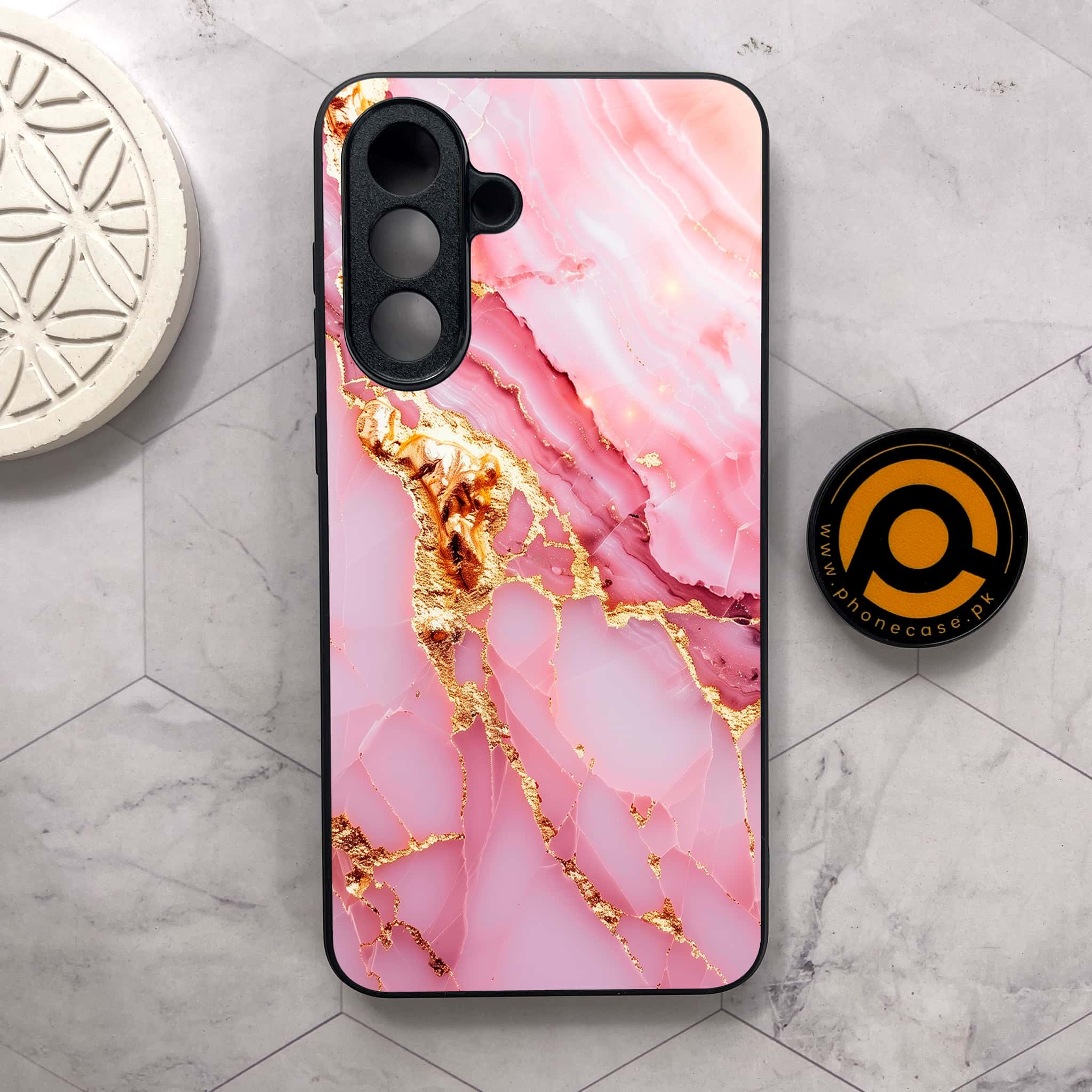 Samsung Galaxy A26 5G - Pink Marble 2.0 Series - Premium Metal Printed soft Bumper shock Proof Case
