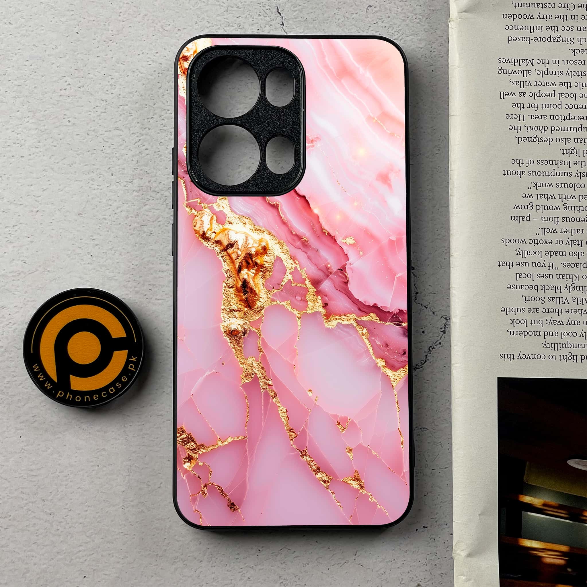 Oppo Reno 13 Pro - Pink Marble 2.0 Series - Premium Metal Printed Soft Bumper Shockproof Case