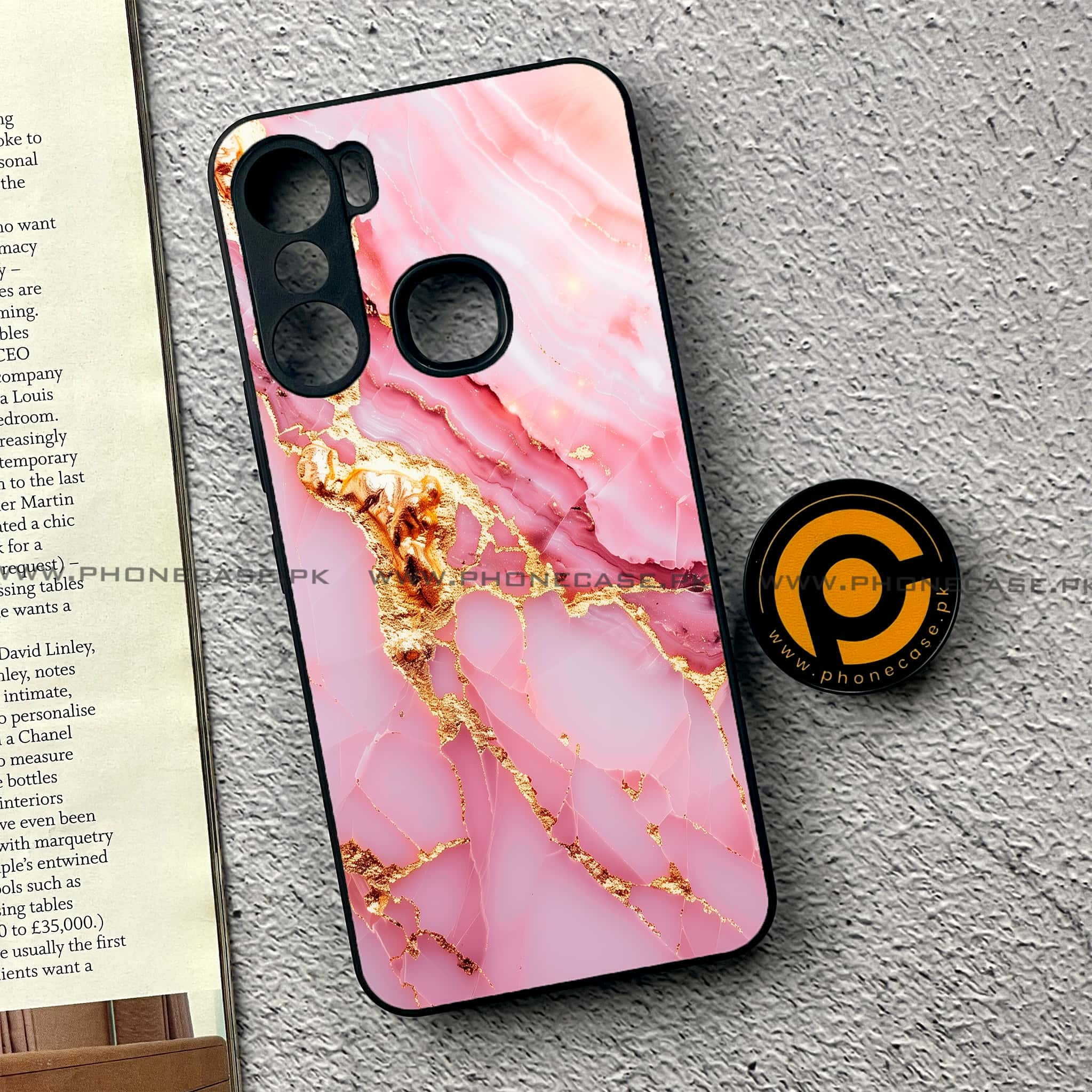 Infinix Hot 12 Pro - Pink Marble 2.0 Series - Premium Printed Metal soft Bumper shock Proof Case