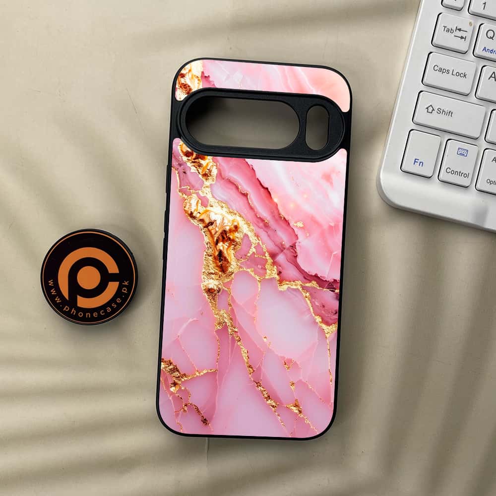 Google Pixel 10  - Pink Marble 2.0 Series - Premium Metal Printed soft Bumper Shockof Case