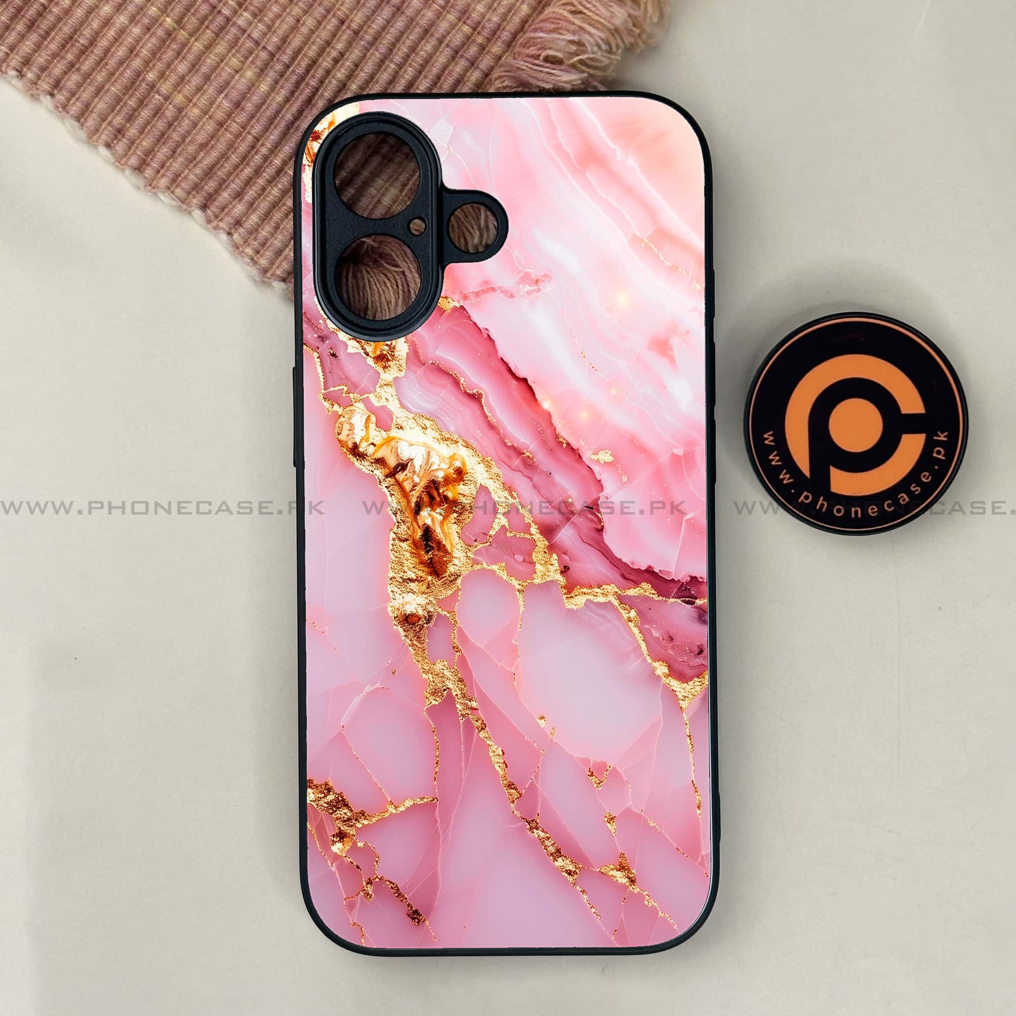 iPhone 17 - Pink Marble 2.0 Series - Premium Printed Glass soft Bumper shock Proof Case