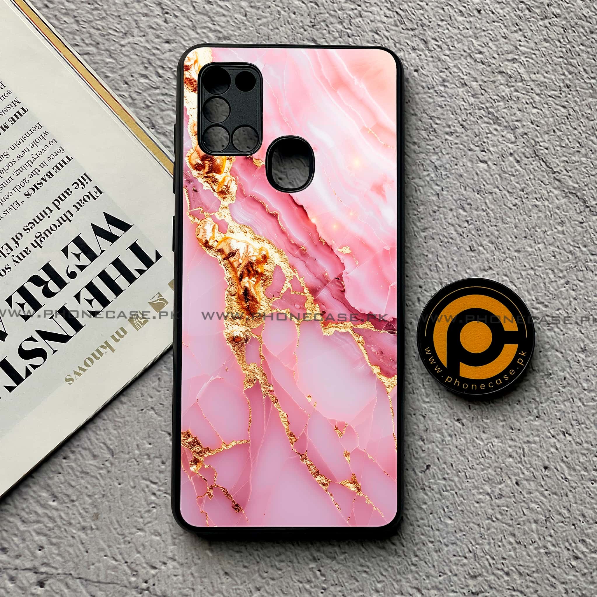 Samsung Galaxy A21s - Pink Marble 2.0 Series - Premium Printed Glass soft Bumper shock Proof Case