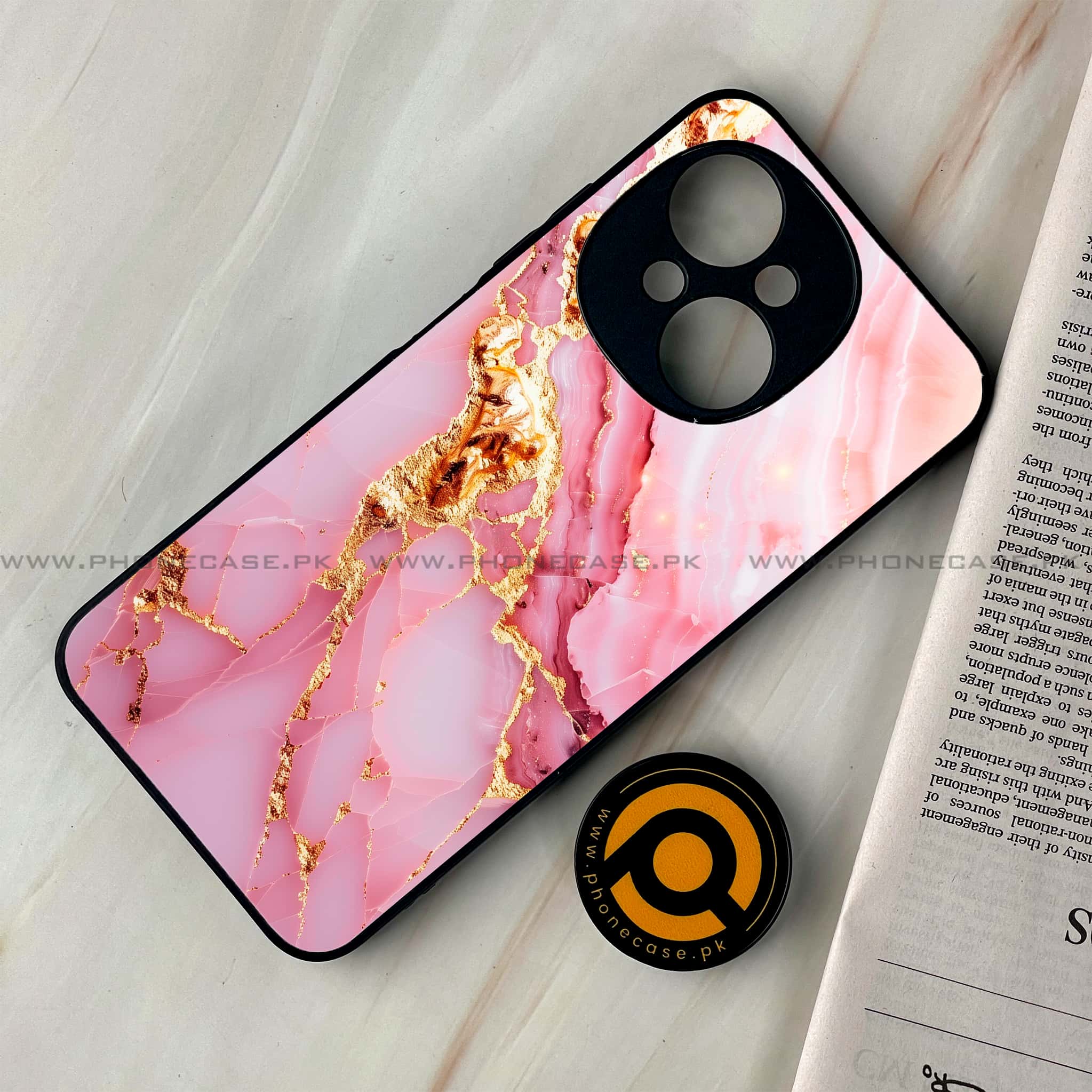 Tecno Spark Go 1 - Pink Marble 2.0 Series - Premium Printed Glass soft Bumper shock Proof Case