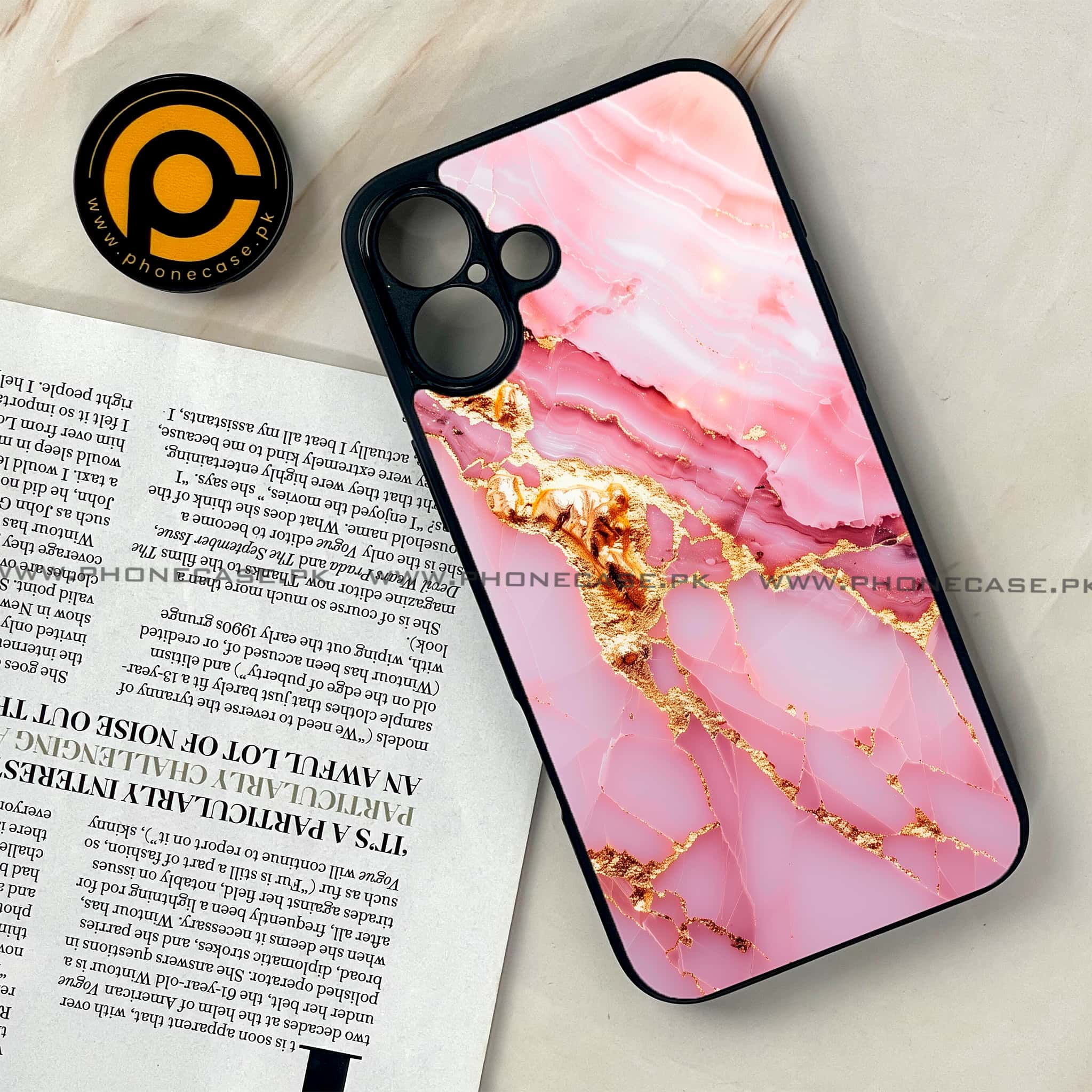 iPhone 16 Plus -  Pink Marble 2.0 Series - Premium Metal Printed soft Bumper shock Proof Case