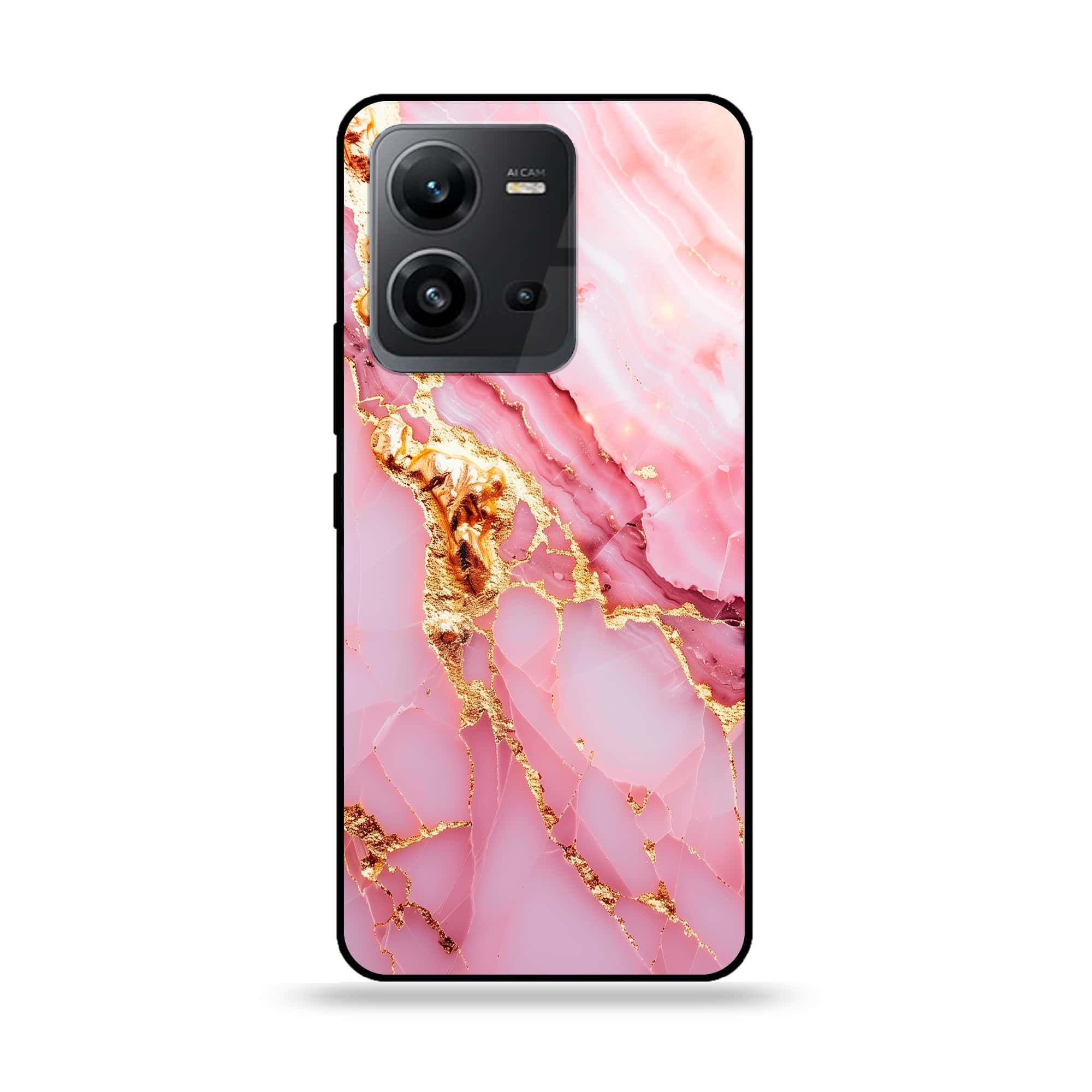 Vivo V25e  - Pink Marble 2.0 Series - Premium Printed Glass soft Bumper shock Proof Case