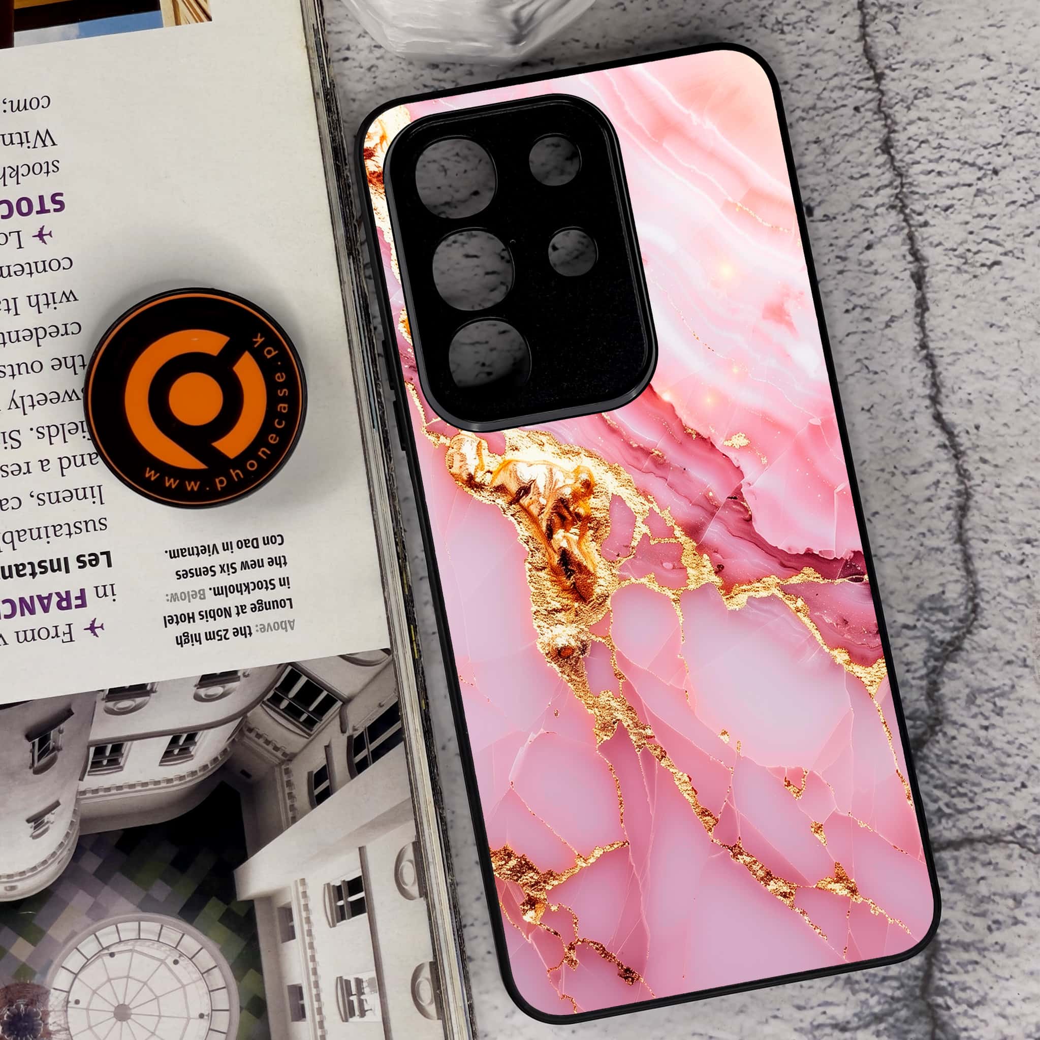 Vivo Y29 4G - Pink Marble 2.0 Series - Premium Metal Printed soft Bumper Shock Proof Case