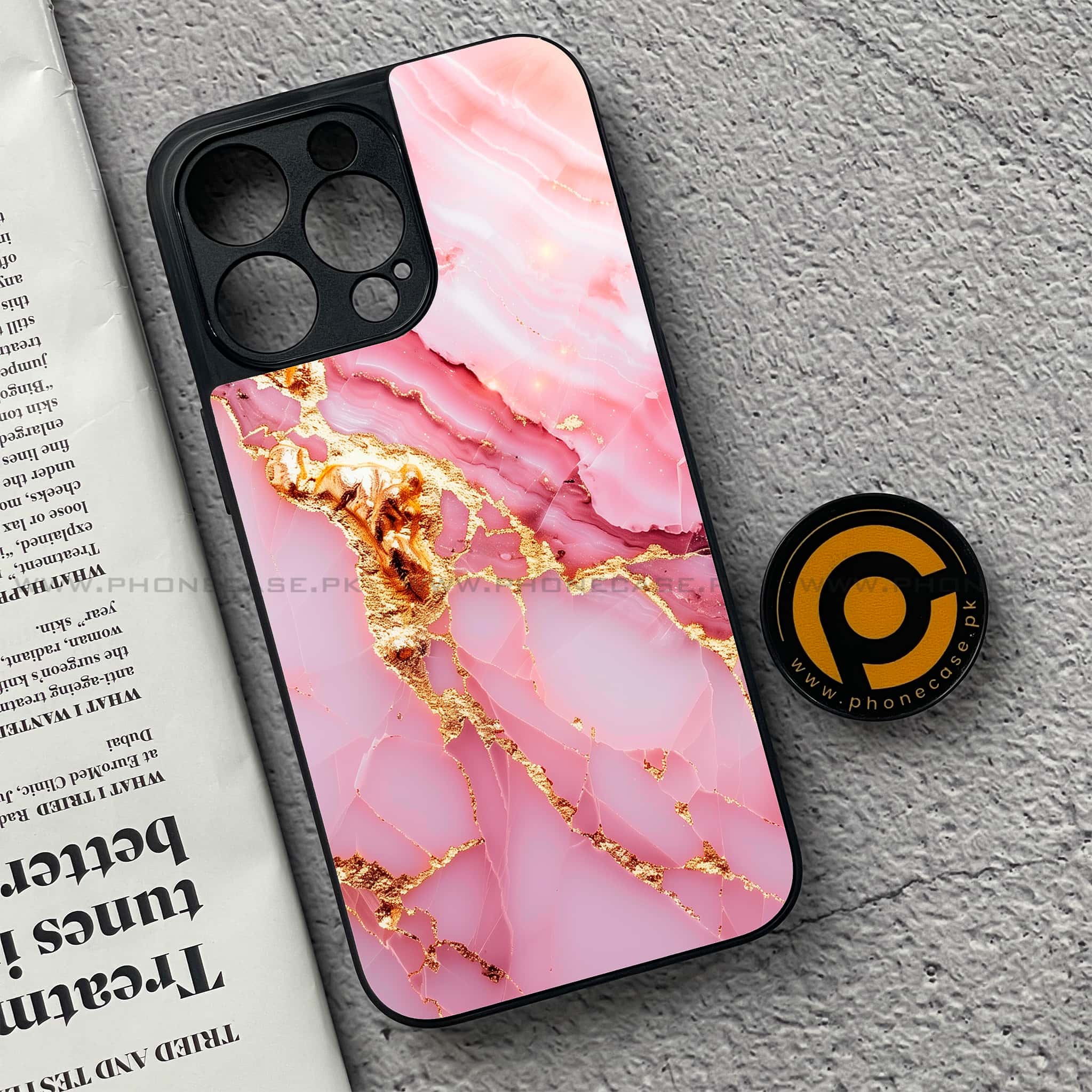 iPhone 15 Pro - Pink Marble 2.0 Series - Premium Metal Printed soft Bumper shock Proof Case