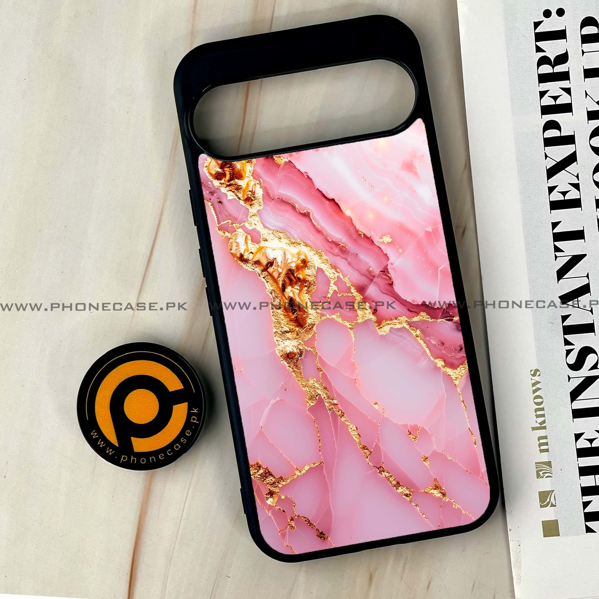 Google Pixel 9 Pro XL - Pink Marble 2.0 Series - Premium Metal Printed soft Bumper Shock Proof Case