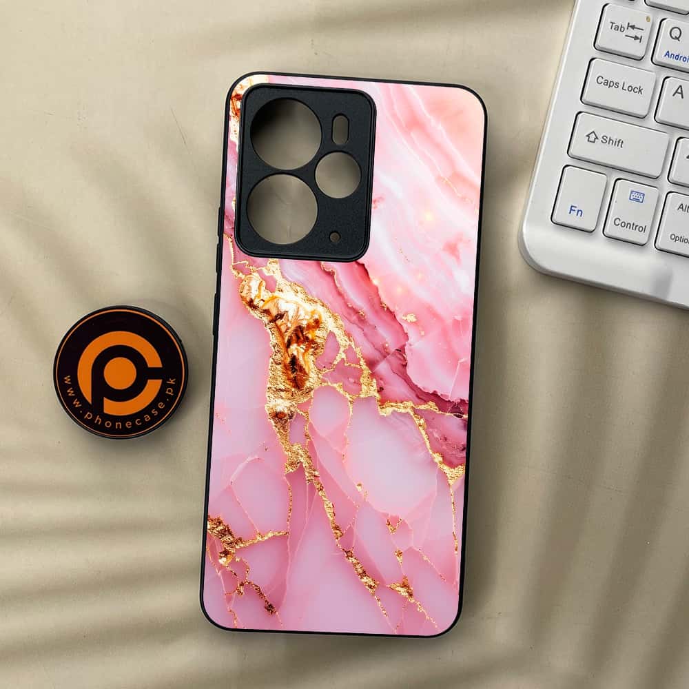 Realme 14T 5G - Pink Marble 2.0 Series - Premium Metal Printed soft Bumper Shock Proof Case