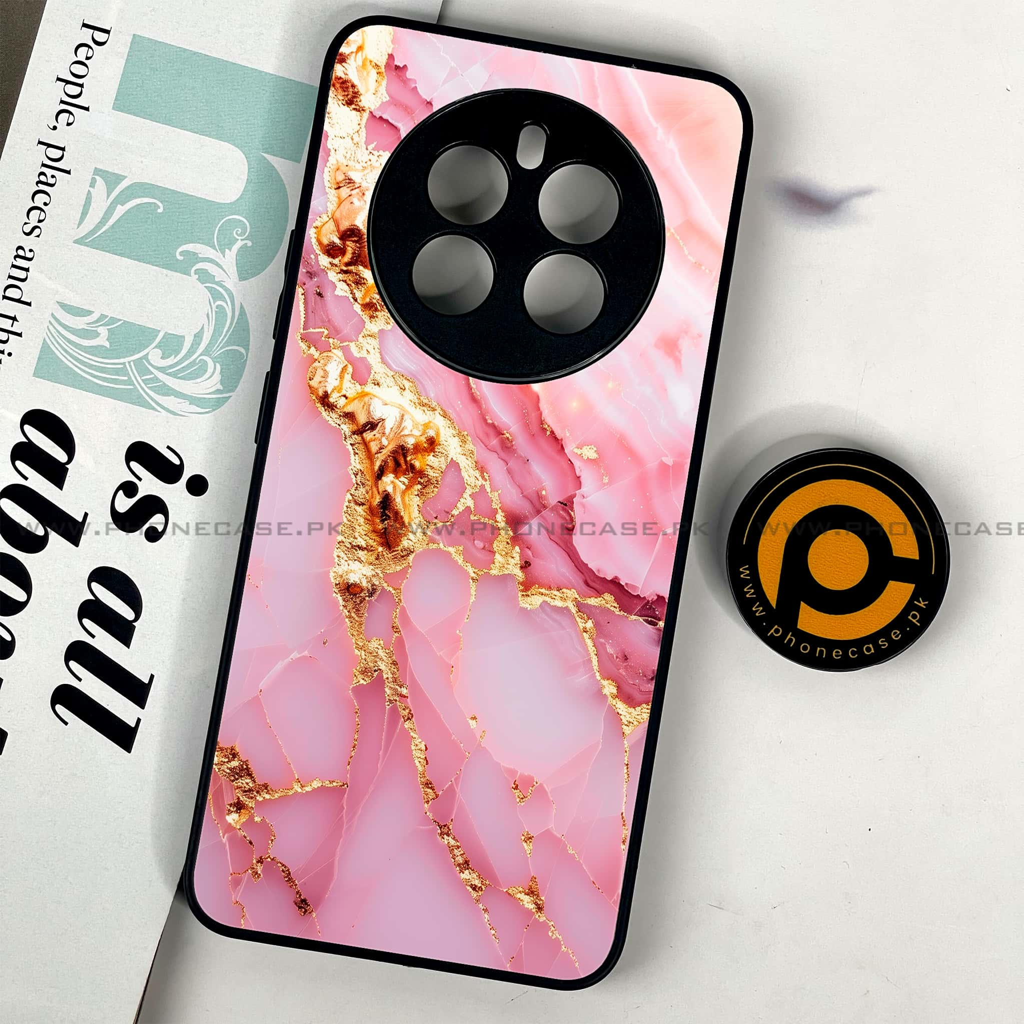 Realme 12 Plus 5G - Pink Marble 2.0 Series - Premium Printed Glass soft Bumper shock Proof Case